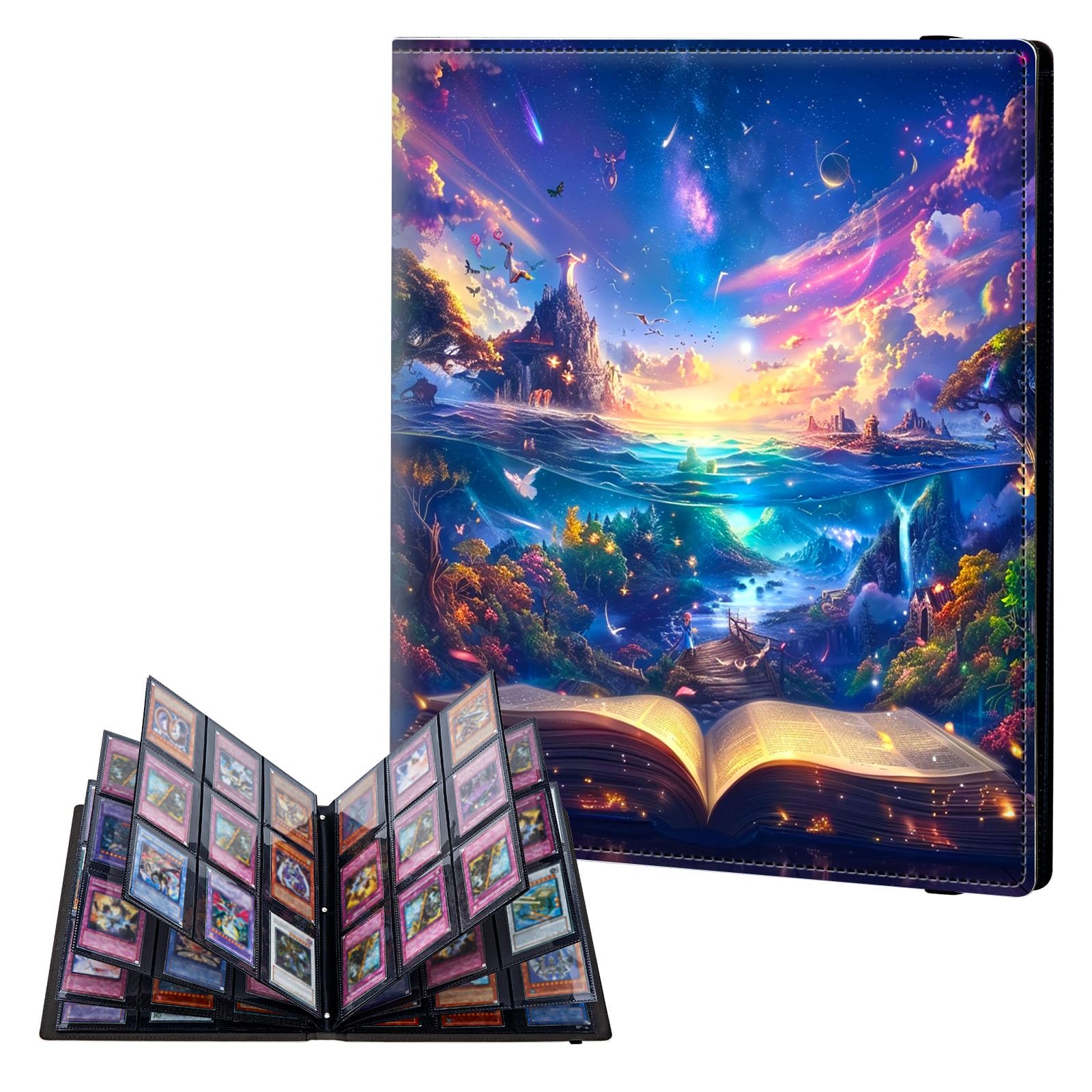 ETLKJVBL 9 Pocket Trading Card Binder, Card Collection Binder for TCG, MTG, Sports Cards, Baseball, Open Book with an Enchanting World Trading Card Book Holder for Collectors, Top Loader Binder