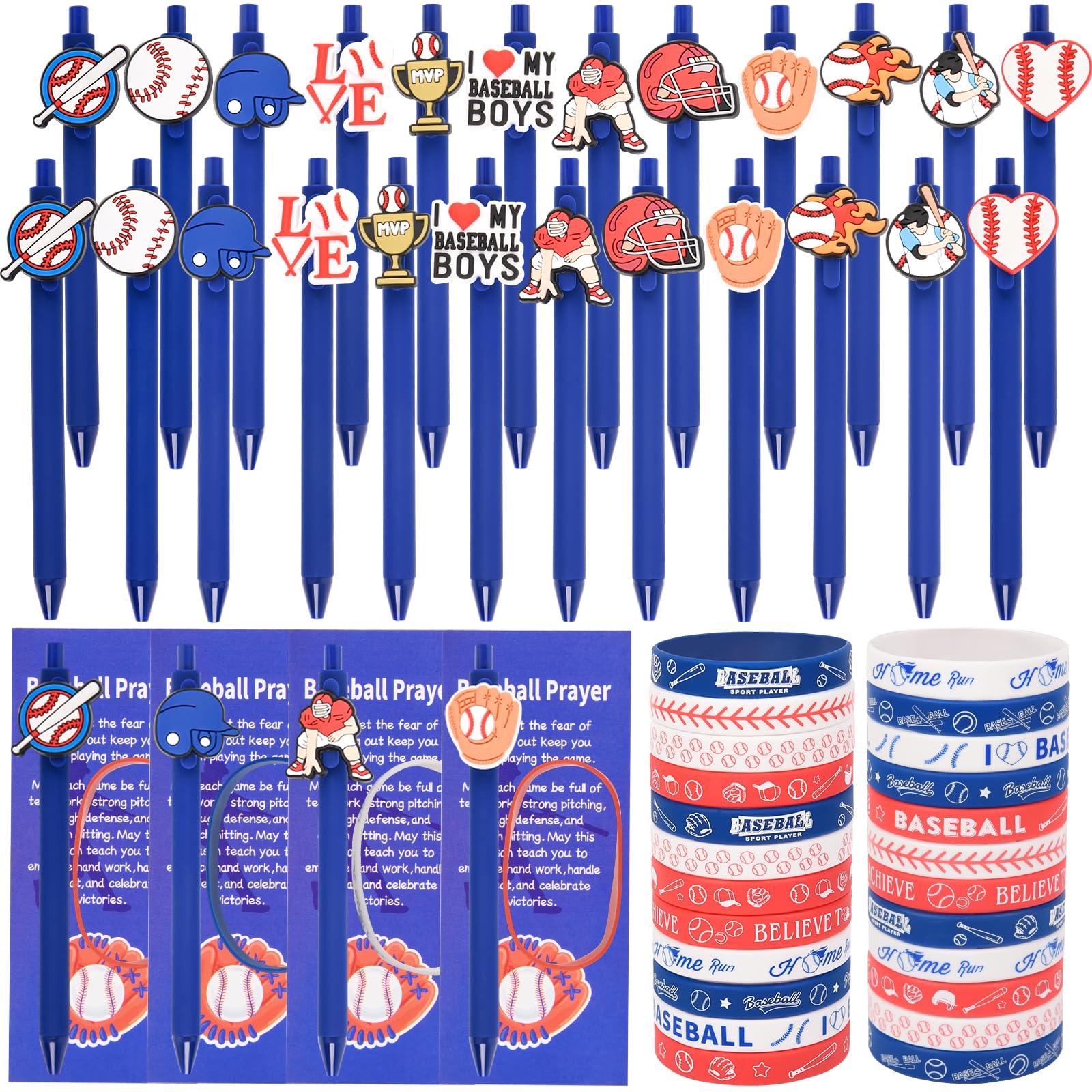 LiYiQ 72 Pcs Baseball Party Favors Baseball Team Gifts Baseball Goodie Bags Stuffers Baseball Ballpoint Pens Bookmark Card and Silicone Bracelet