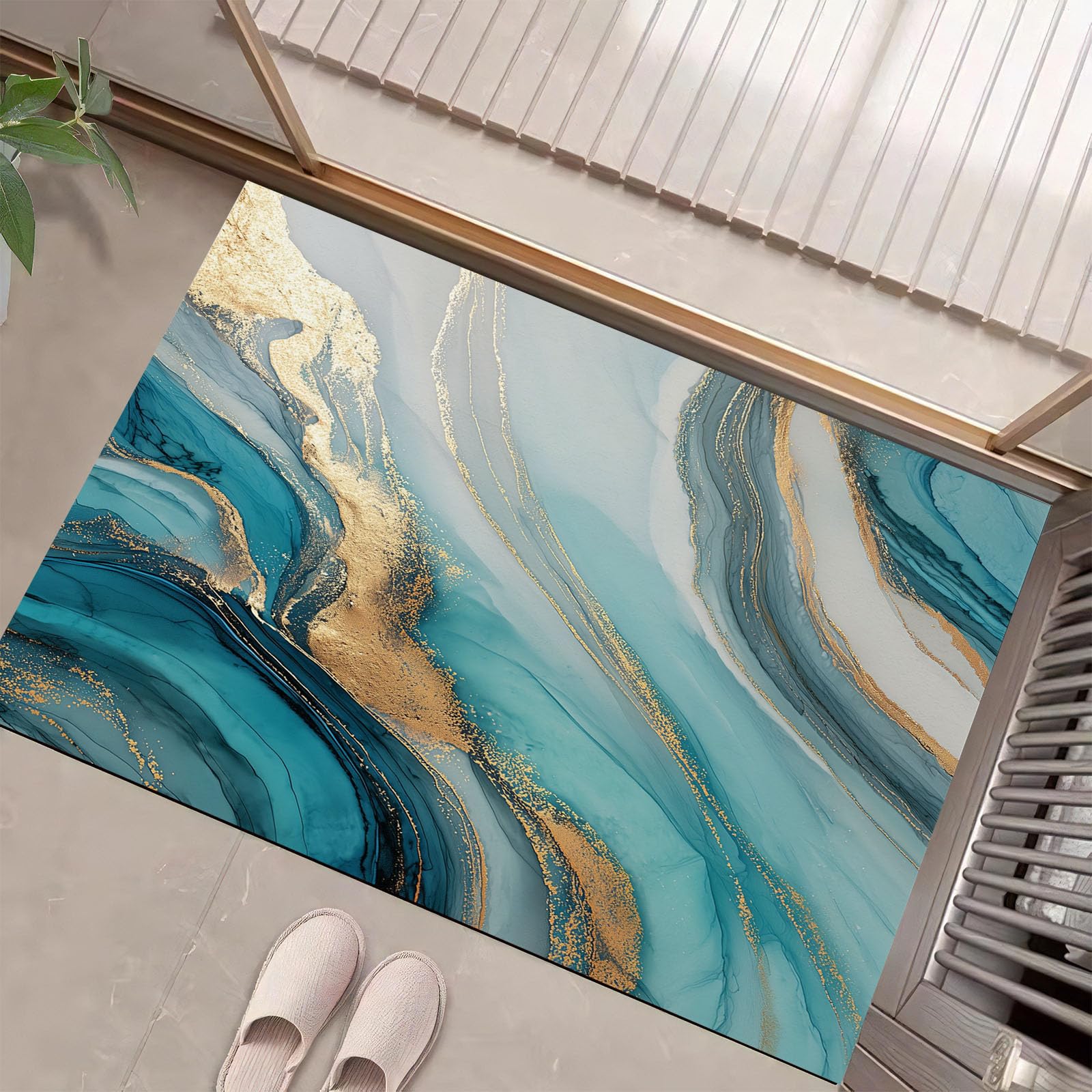 Paillasson vagues feuille d'or anti-salete tapis sol entree sans glisser
