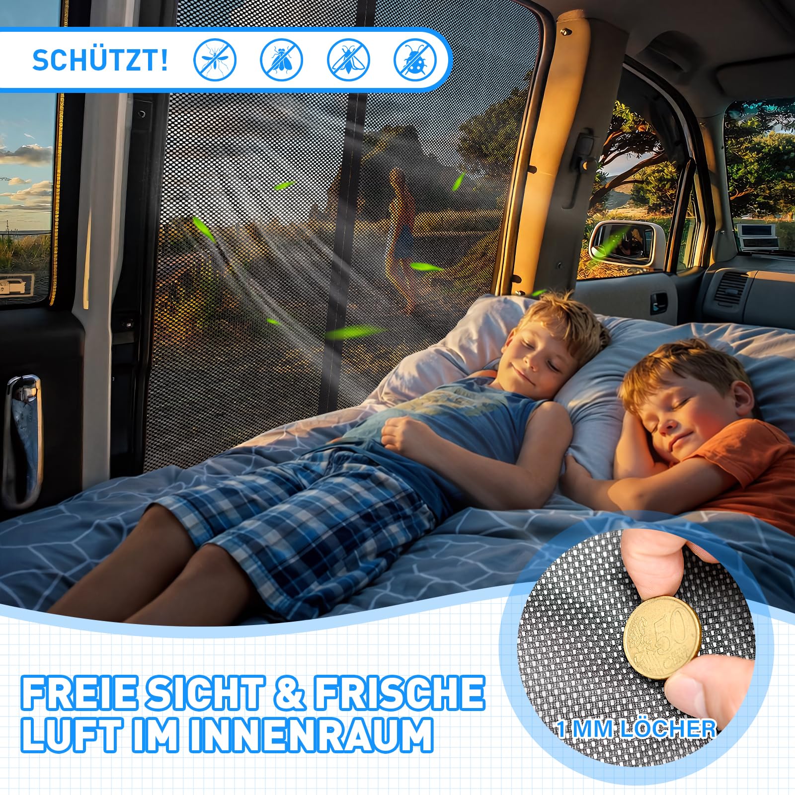 Moskitonetz Magnetisch für VW T5 T6 Schiebetür Fliegengitter Magnet Insektenschutz Schiebetür Car Mosquito Net Auto Accessoires Camping Zubehör Glamping, 148x115cm