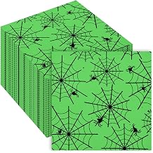 40 Pack Halloween Spider Web Napkins 13 x 13 Inches Disposable Paper Napkins with Black Spider and Web Design for Halloween Party Decorations, Candy Buffet and Spooky Table Setting Green