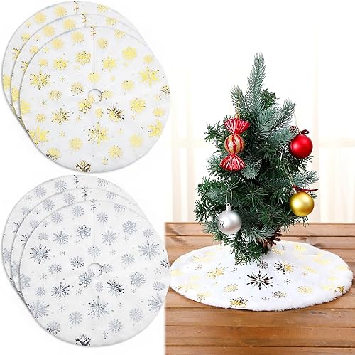 Miniatura 8 de 2 faldas de árbol de Navidad de 15 pulgadas, falda pequeña de fieltro blanco para árbol de Navidad, faldas de árbol de lentejuelas pequeñas, patrón