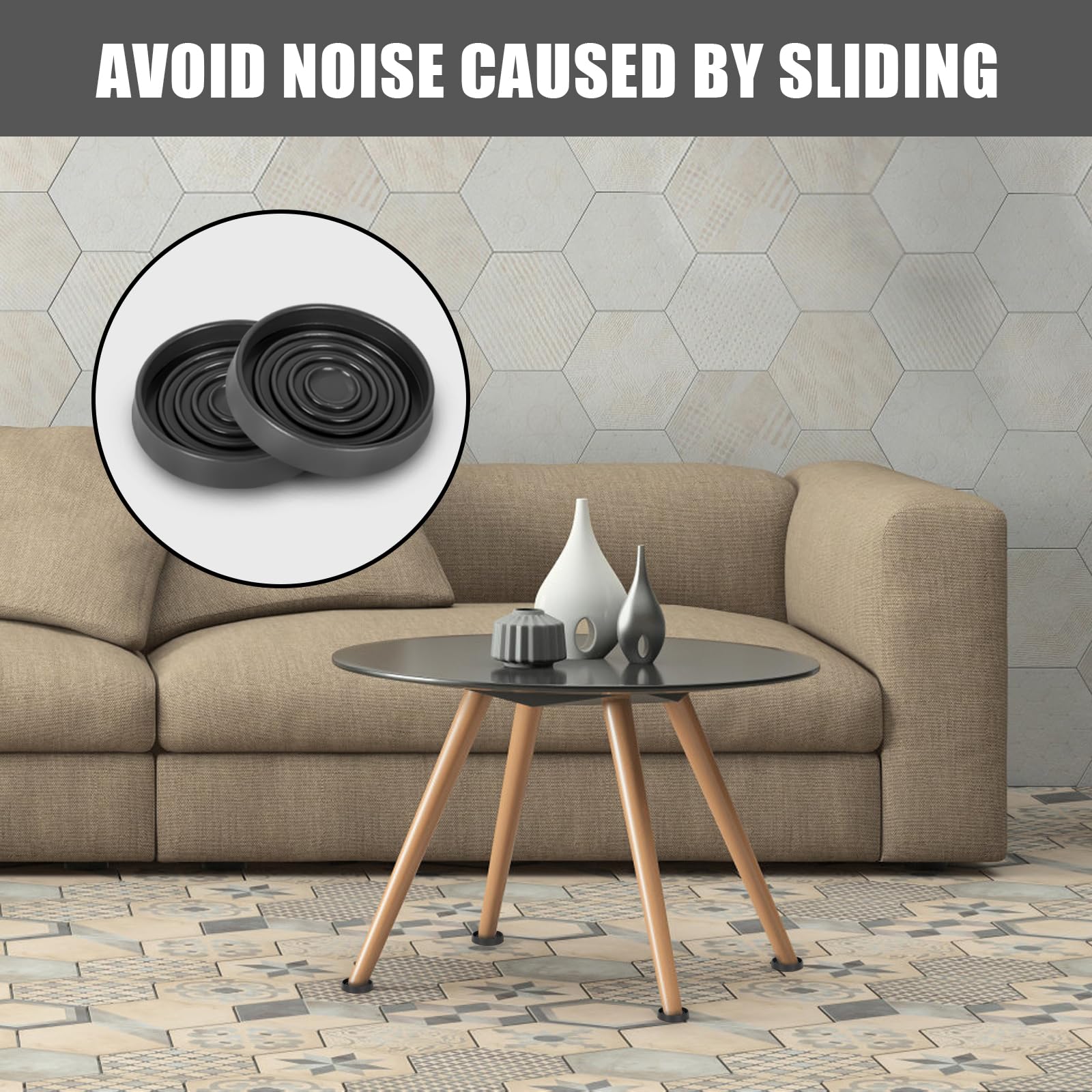 Rubber Castor Cups 3 IN, 8 PCS Carpet Protector Cups, Non Slip Furniture Coasters, Premium Caster Cups Furniture Pads - Image 4