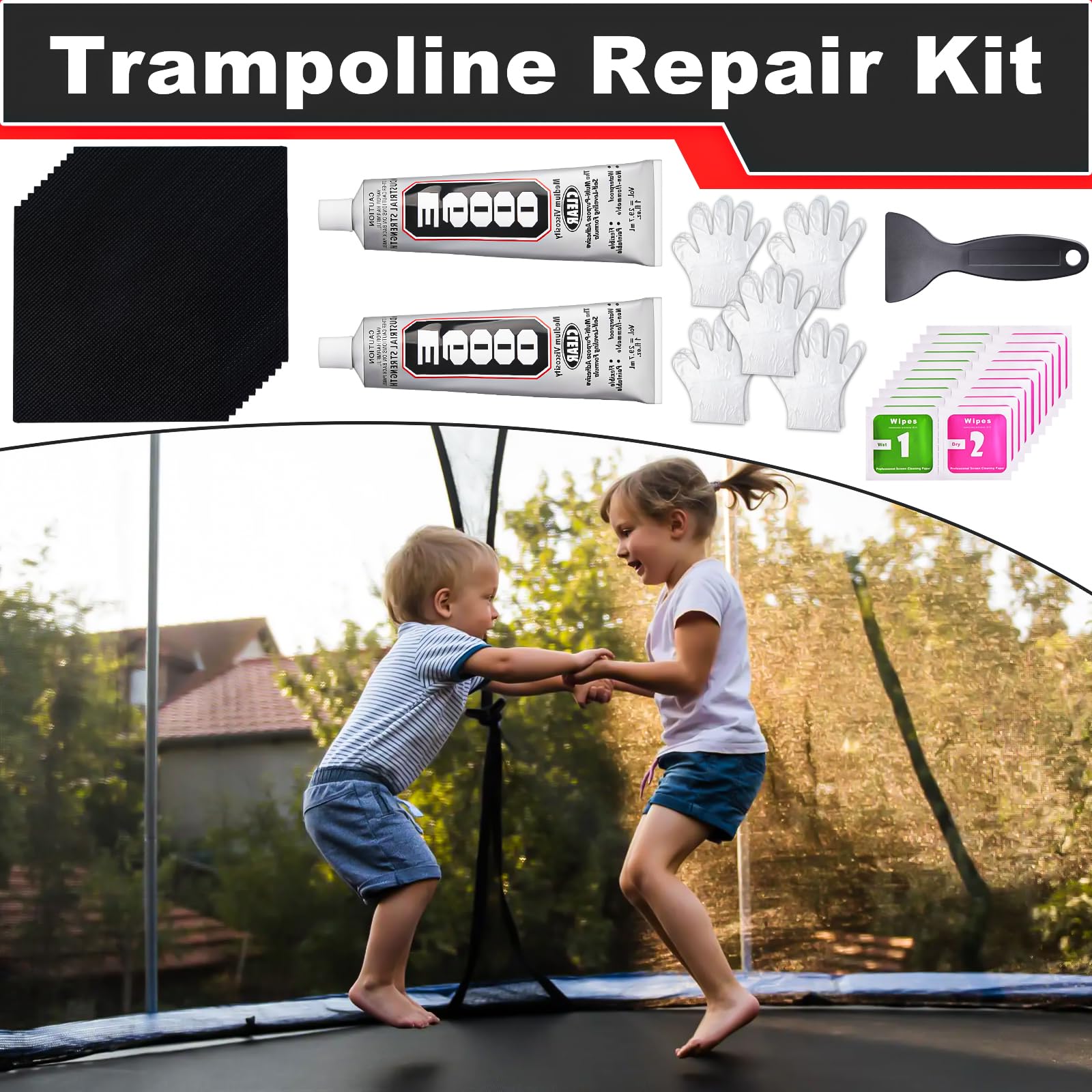 Kit De Réparation Trampoline 6 Pièces – Patchs Adhésifs Résistants UV, Haute Température, Pour Déchirures Et Crevaisons