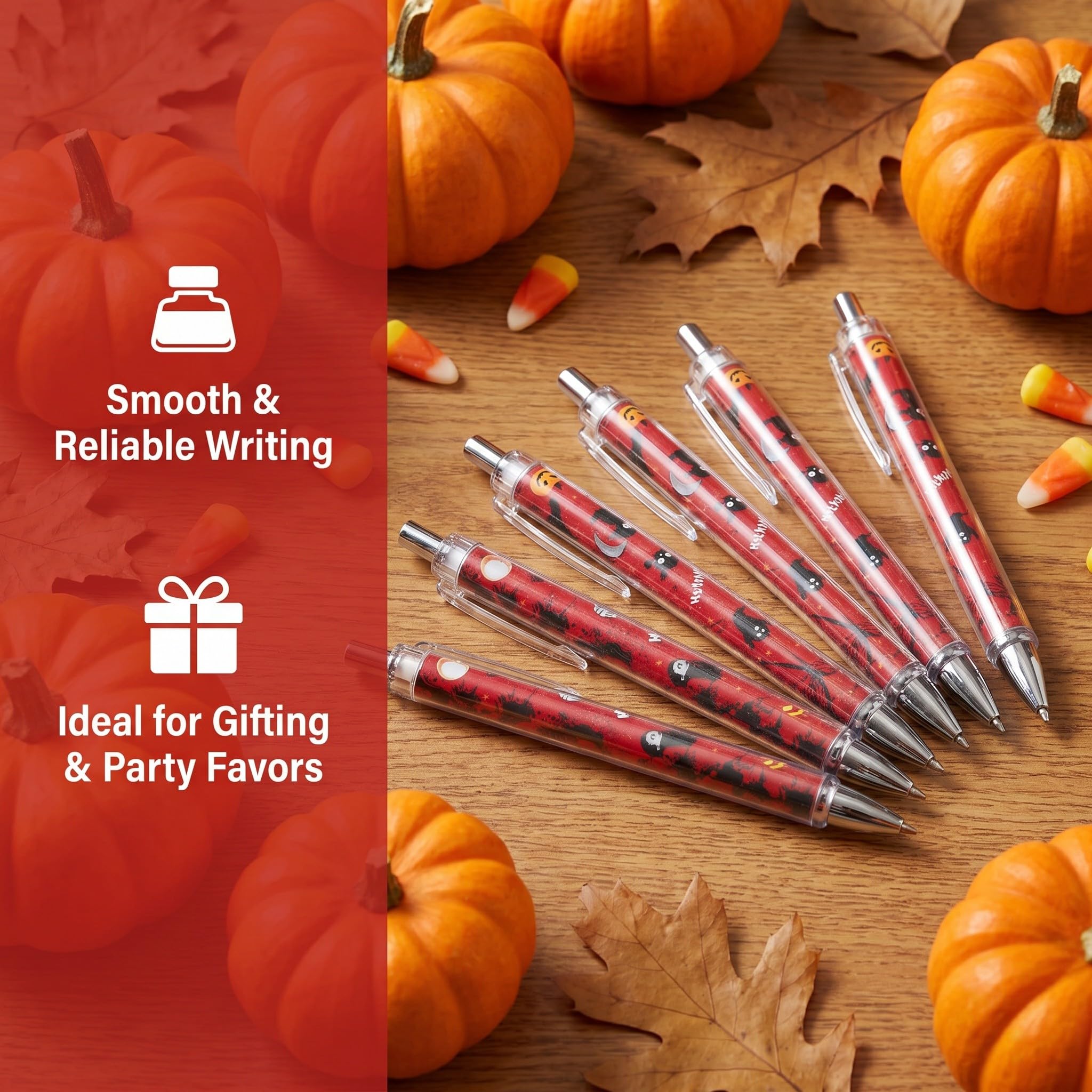 Operitacx 24 penne regalo per feste di Halloween: penne gel retrattili spettrali - punta a sfera da 1,0 mm, articoli di cancelleria per scuola e ufficio, regali per insegnanti, premi per la classe,