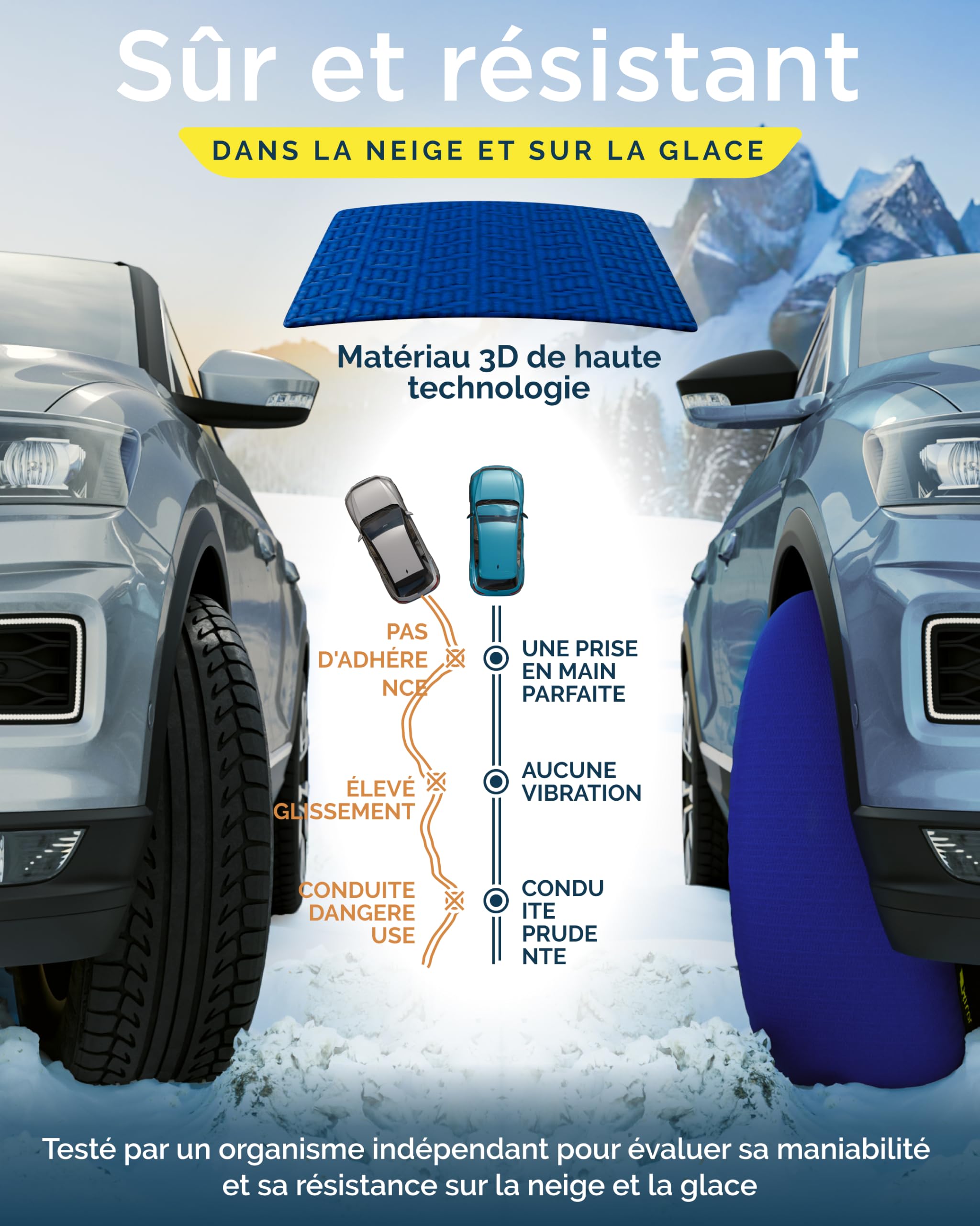 ARLUM Chaussettes à Neige Textile Homologué EN 16662-1 - Deux Chaussette Neige pour Auto. Snow Sock Taille XL pour R14-R22 (Les Mesures pour Les Pneus sont Détaillées à L'intérieur) (Nova, XL)