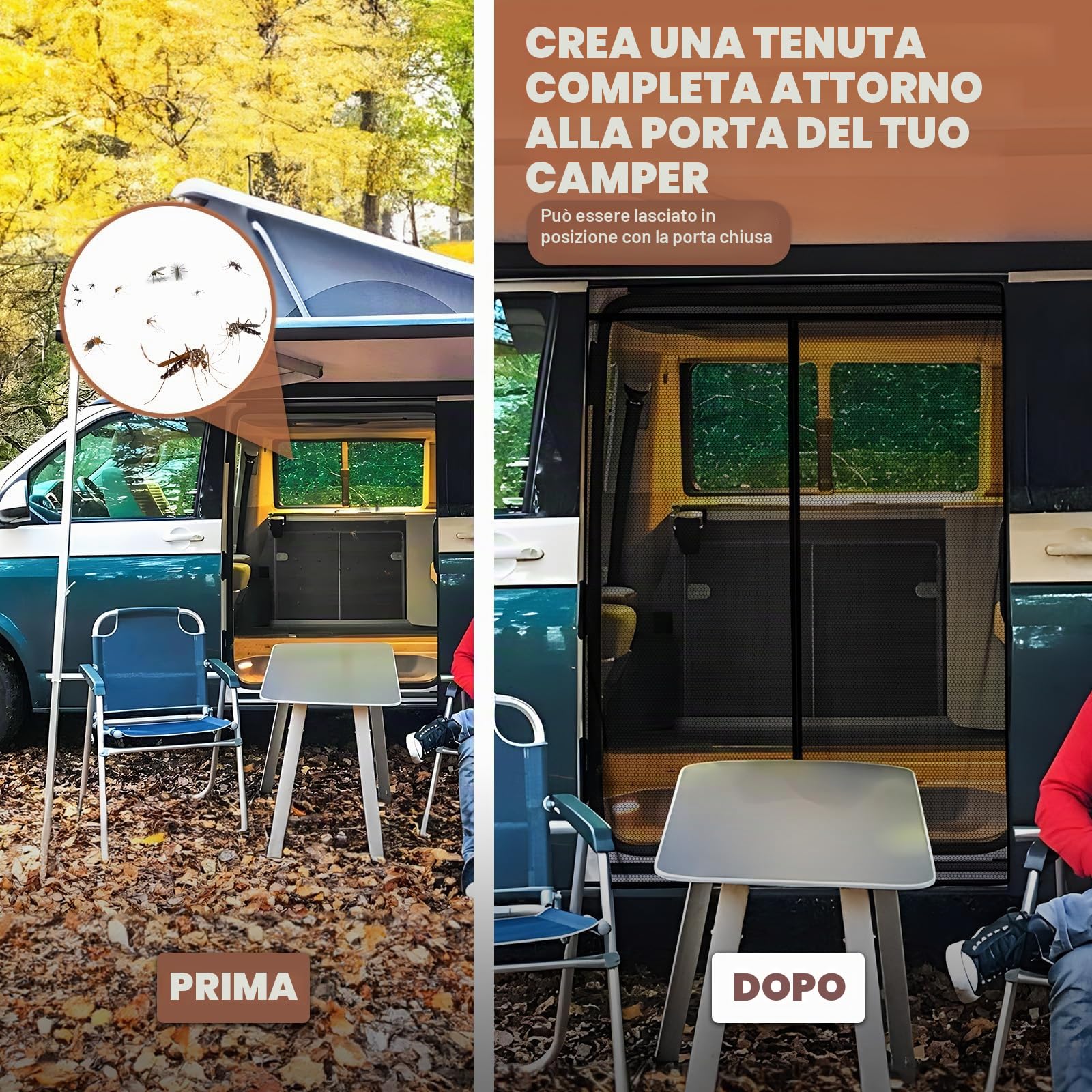 ZATOOTO Zanzariera Magnetica Compatibile VW T5 T6 per Porta Scorrevole, Zanzariera Protezione Insetti, Protezione Solare, Rete Ombreggiante Porta Laterale Campeggio