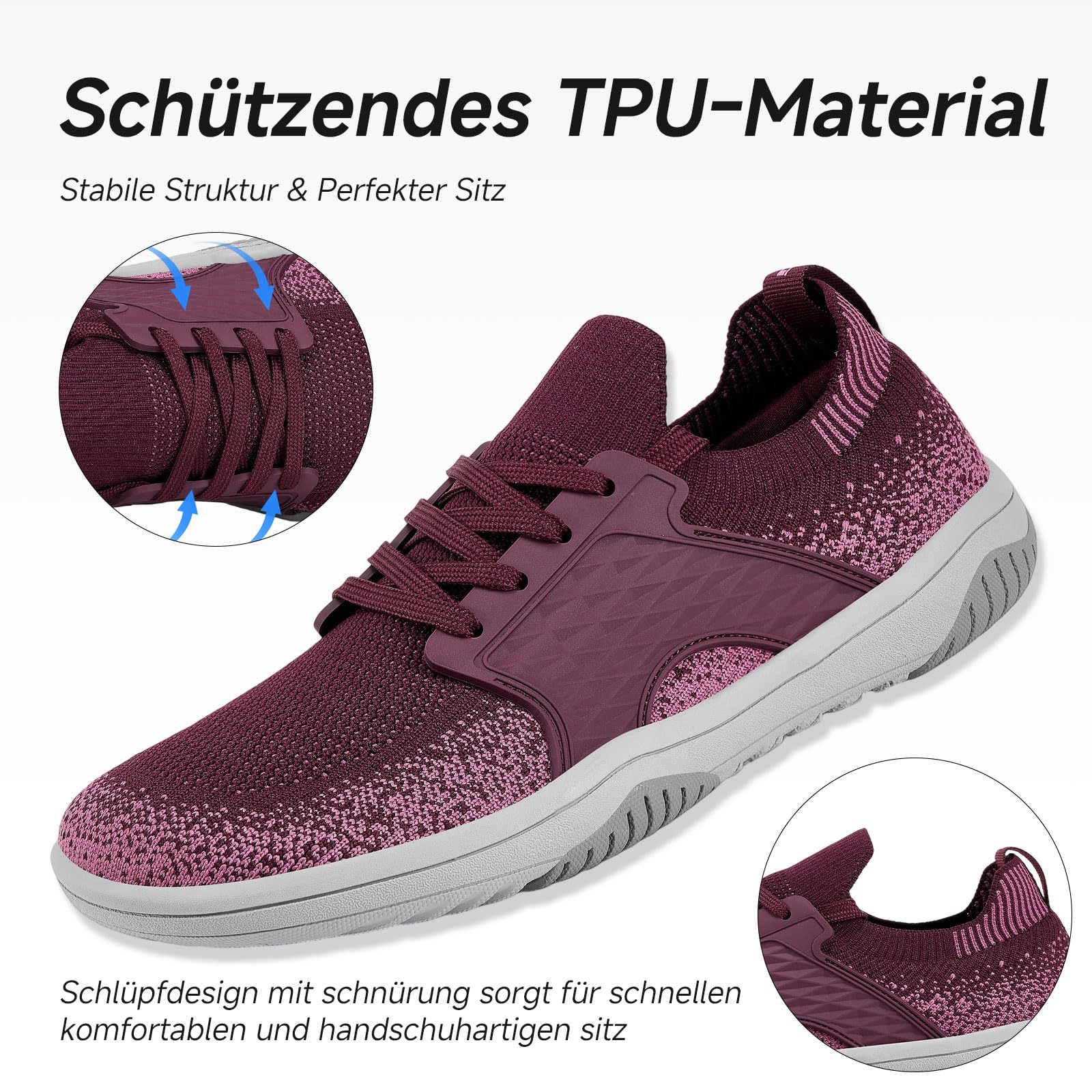 DANNTO Damen Barfußschuhe Breite Schuhe Zero Drop Sneaker | Minimalistisches,Leicht,Flexibel,Wide Toe Box,Rutschfest Gummisohle