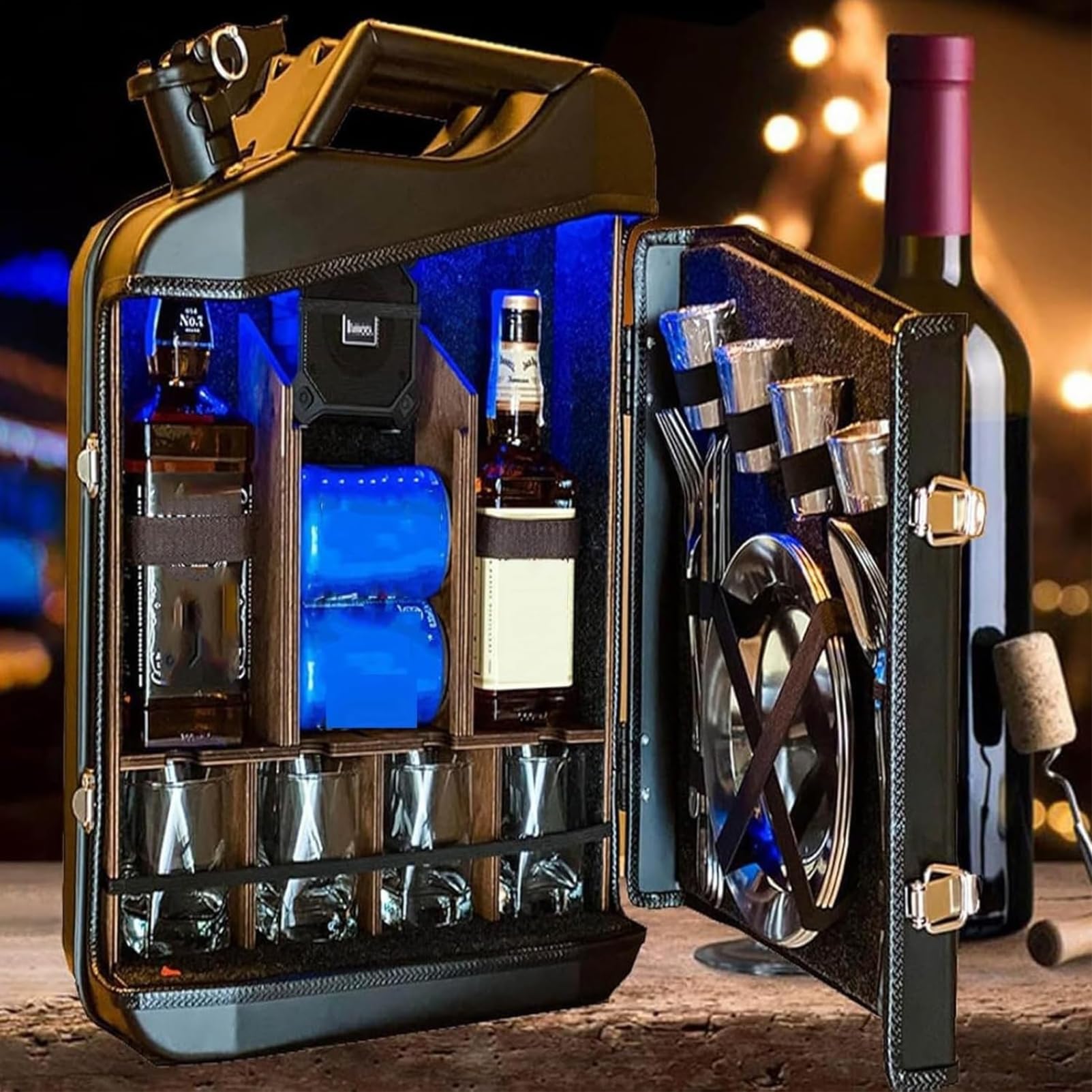 Gabinete de bar de whisky portátil estilo bidón de gasolina para hombres