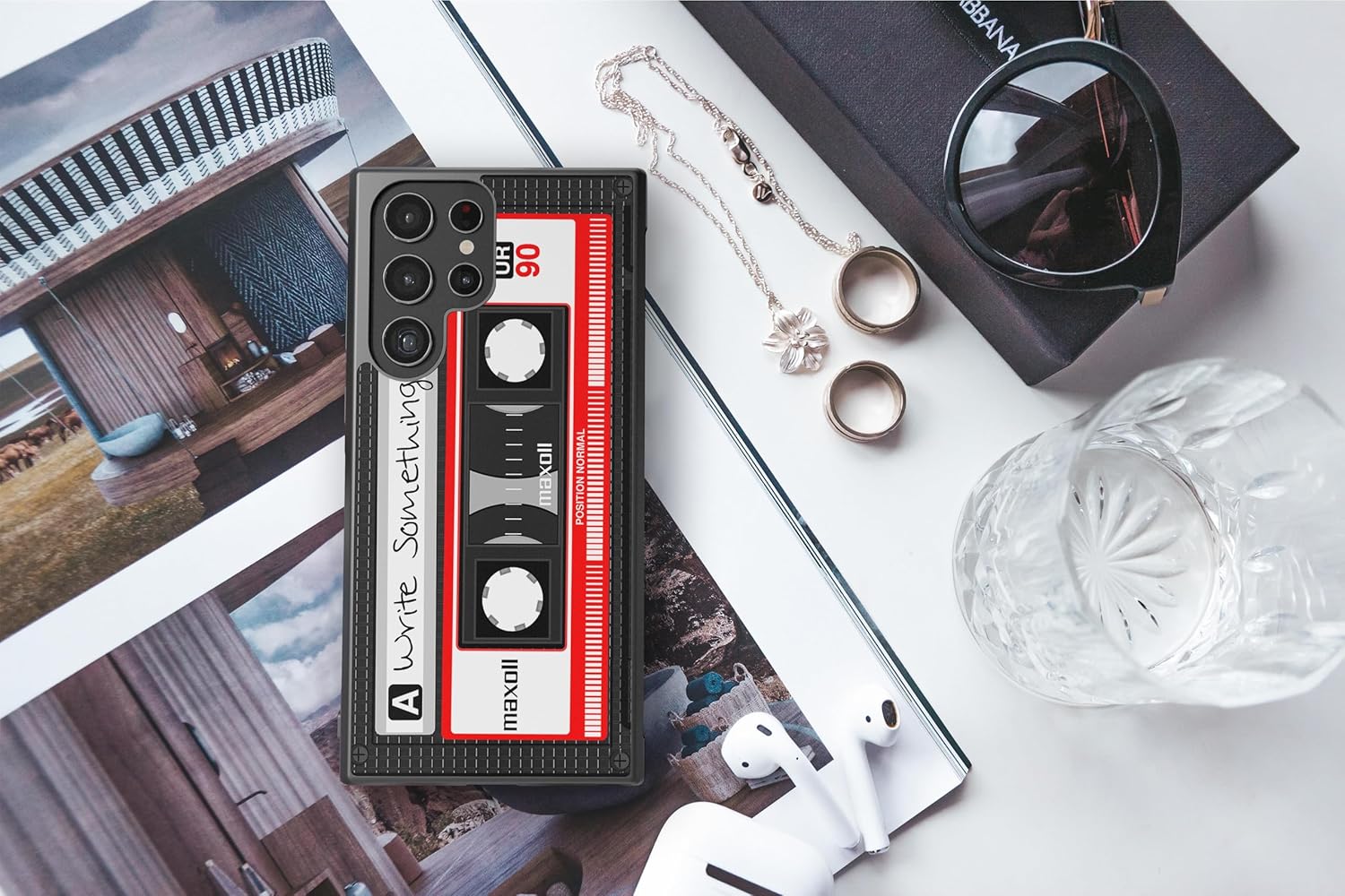 Cassette Tape Black Red Personalized Black Rubber Phone Case Compatible With Samsung Galaxy S25 S25FE S25+ S25 Ultra S24 S24+ S24 Ultra S24FE, S23 FE S23+ Ultra S22 S22+
