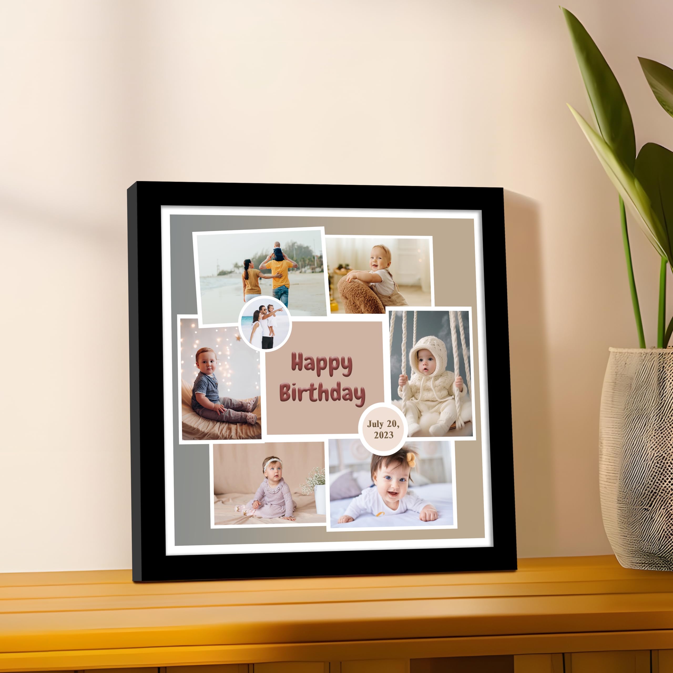 SNAP ART Personalized Baby Happy Birthday Wall Photo Print Collage with 7 Photo Upload Customized Photo Frame Gift For Baby, Kids, Sister and Parents (Frame Size 11x11 inch) 3