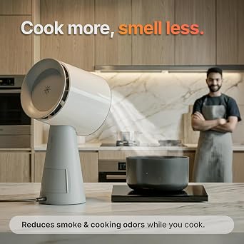 TUCO Portable Range Hood, Countertop Kitchen Exhaust Fan with 3 Speeds, 5-Layer Filter, Powerful Smoke Removal, Low Noise, Oil Cup, Air Purifier for Apartments, Dorms & Indoor BBQ Smokeless Grey
