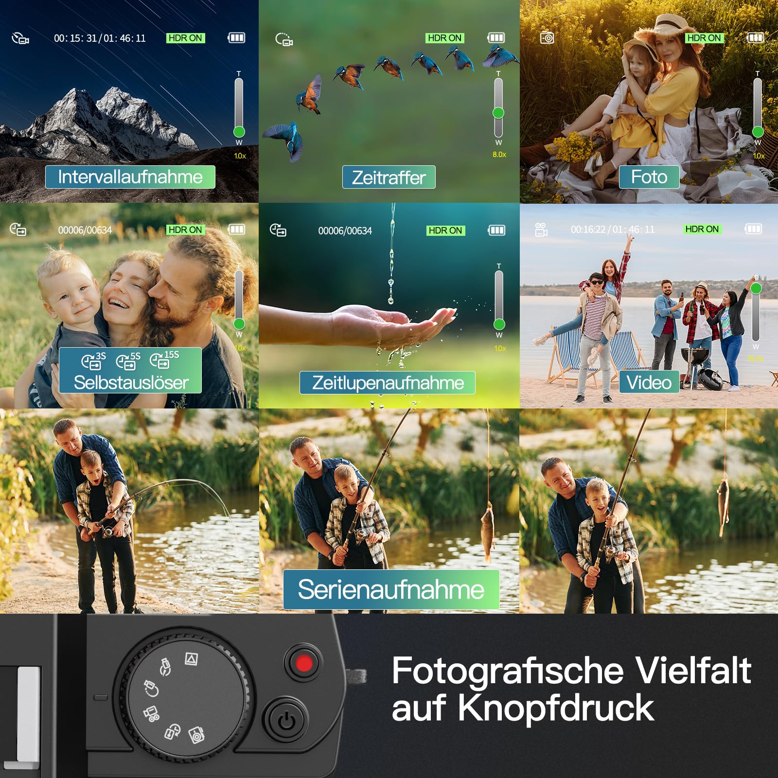 NBD 5K Digitalkamera 64MP mit Autofokus & 16X Zoom, 3" 180° klappbarem Display, WiFi – Inkl. Weitwinkel/Makro-Linse + Mikrofon + 64GB Karte + 2 Akkus (Schwarz)