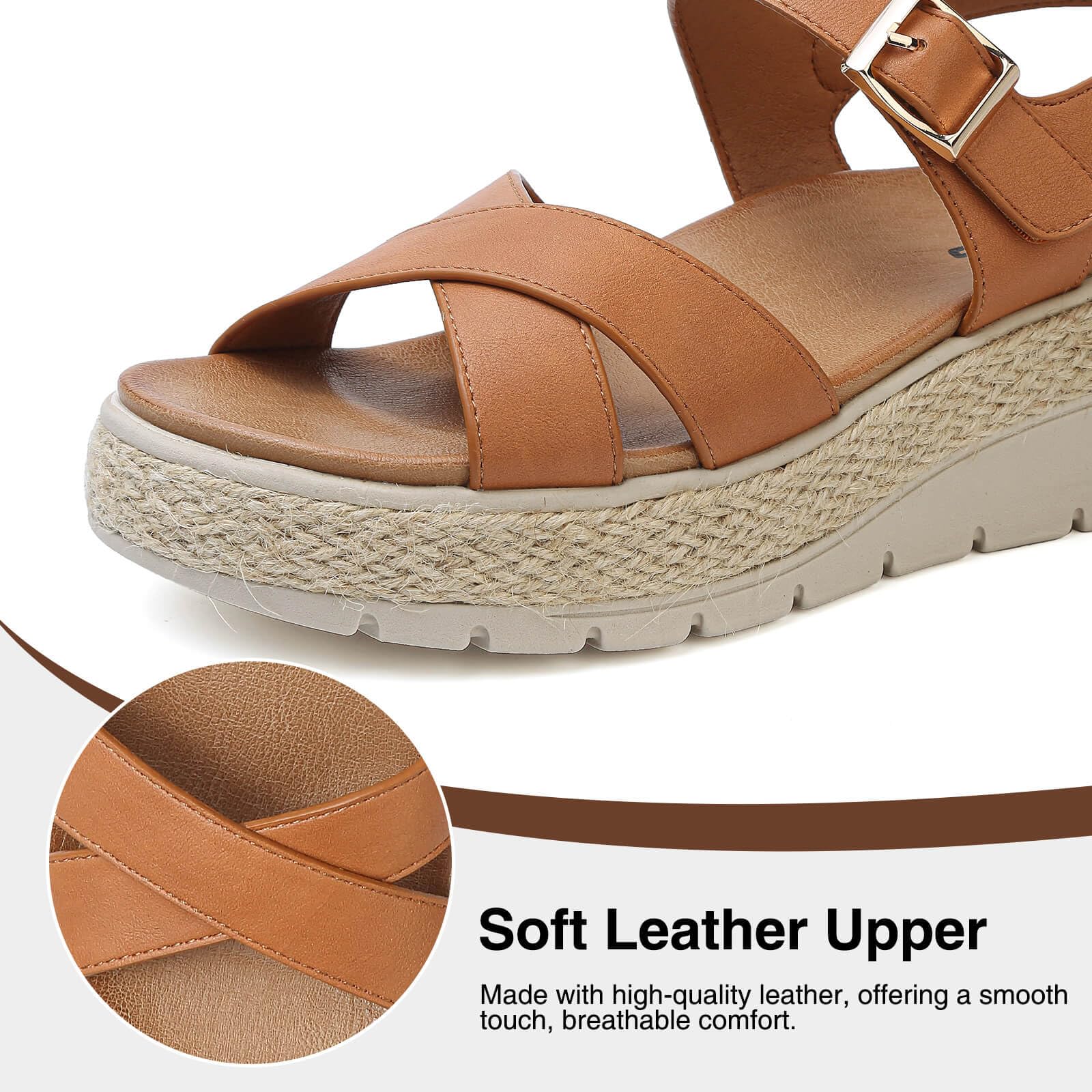 ziitop Sandalias de alpargatas de plataforma para mujer, cómodas, ajustables, correa de tobillo, puntera abierta, soporte de arco para caminar casual