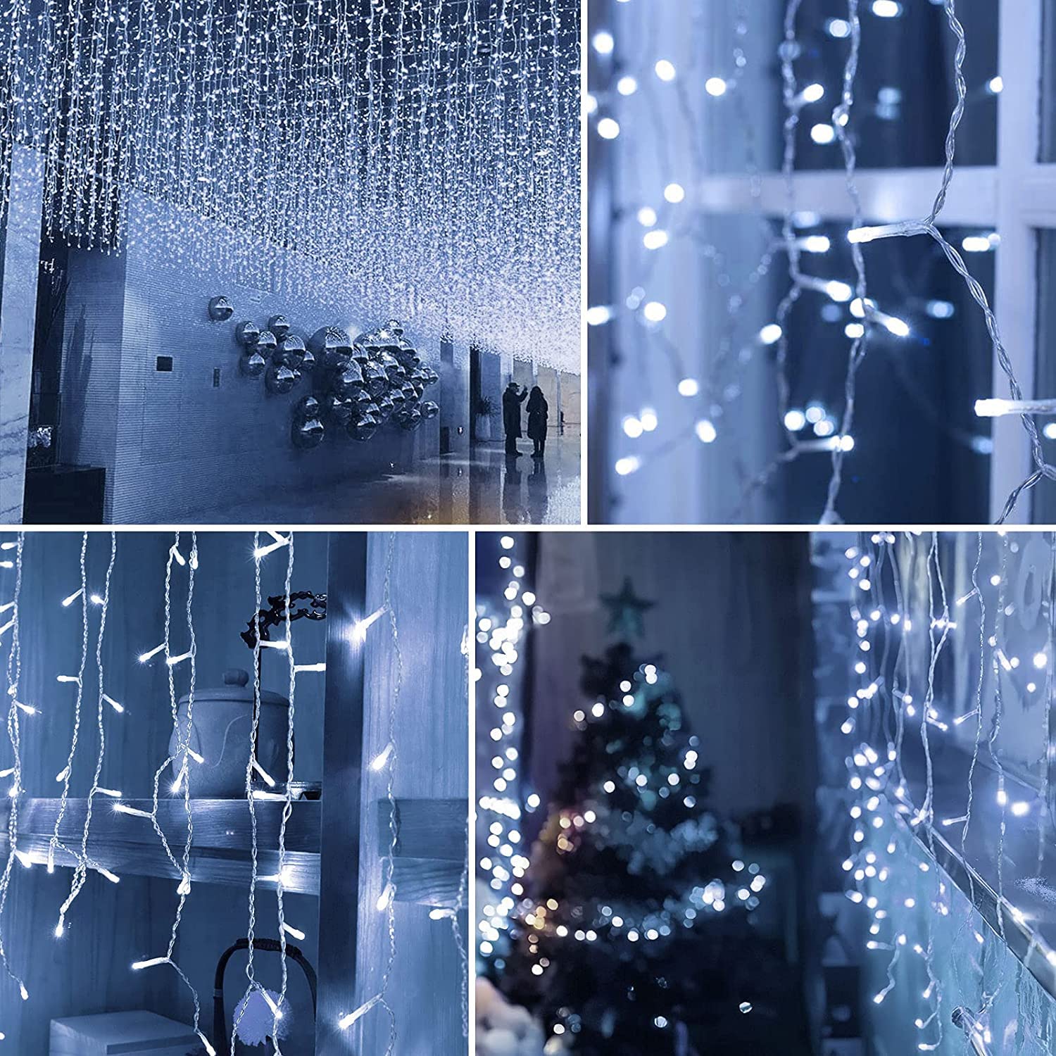 KINGCOO Luci solari a forma di ghiacciolo di Natale, impermeabili, 10 m, 300 LED, con 60 gocce e 8 modalità, telecomando per Natale, camera da letto, feste di nozze, finestre, decorazione da parete
