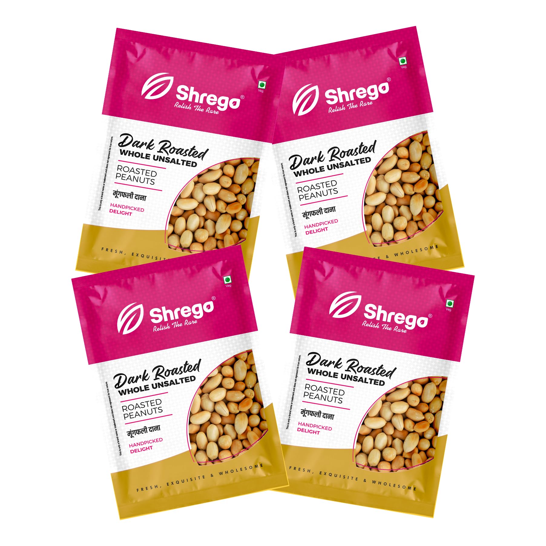 SHREGO Dark Roasted Whole Peanut Unsalted 1440G, Snack & Namkeen (4X360G Vacuum Packed)