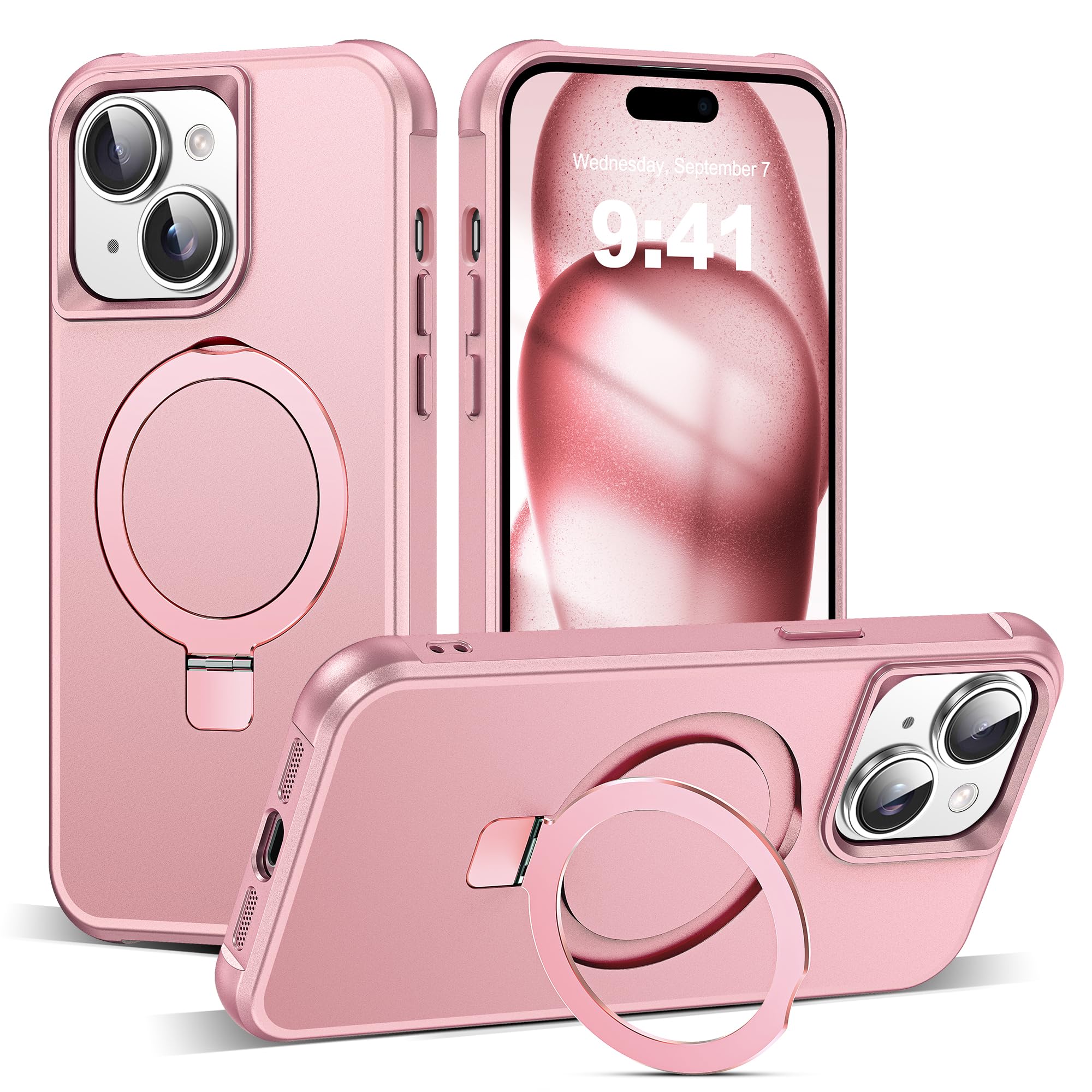 SKYLMW Compatible with iPhone 15 Case with Invisible Magnetic O-Ring Stand Military-Grade Case for iPhone 15 6.1" [Compatible with Mag-Safe][Great