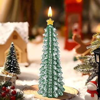 Enhon Advent Candle Countdown Calendar, 10 Inch Tree Shaped Taper Candles, Unscented Beeswax Christmas Countdown Candles for Holiday Decor, Church, Party, or Xmas Gifts