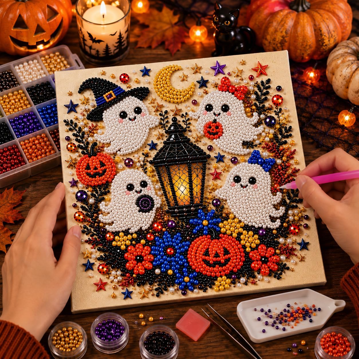 Halloween and Christmas DIY Pearl and Diamond Painting Set (Halloween-B)