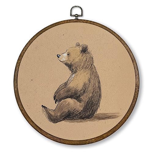 Qskjre Vintage Woodland Bear Wall Art Decor, Rustic Forest Animal