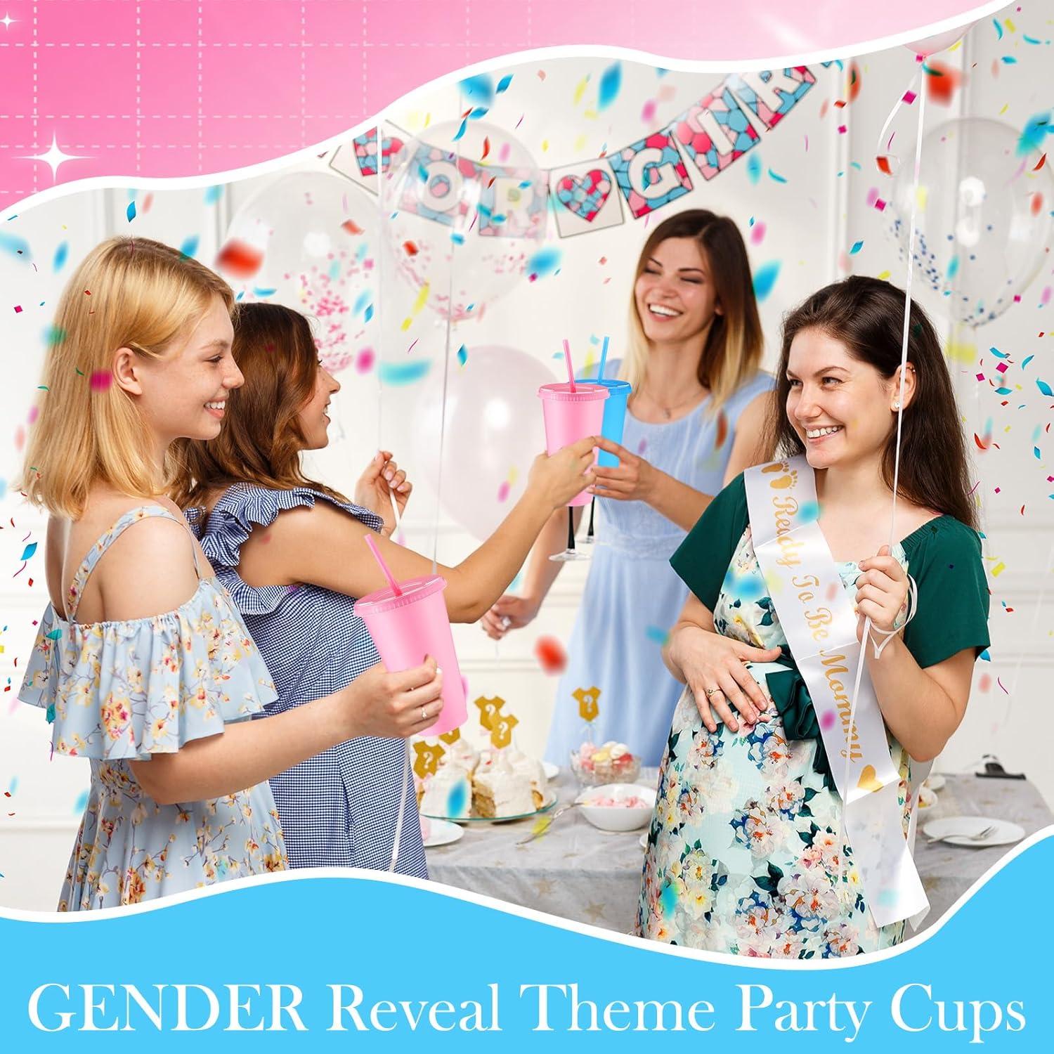 Honeydak 30 Pack Tumbler with Straw and Lid Bulk Cups for Gifts Water Bottle Iced Coffee Travel Mug Cup Reusable Plastic Tumblers for Party Birthdays 24-27 oz (Pink and Blue Color)