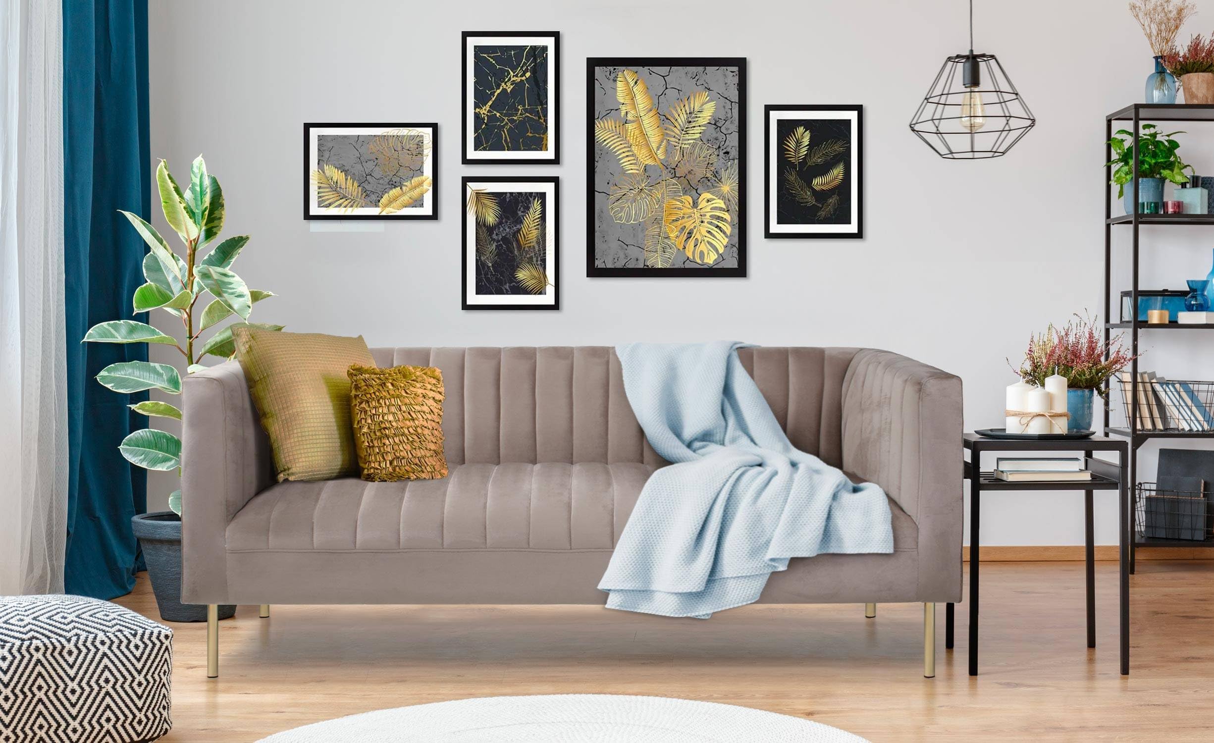 Menzzo Canapé 3 Places Sacramento – Velours Taupe côtelé, Design Moderne à Coutures Verticales, canapé Droit Confortable pour Salon et séjour