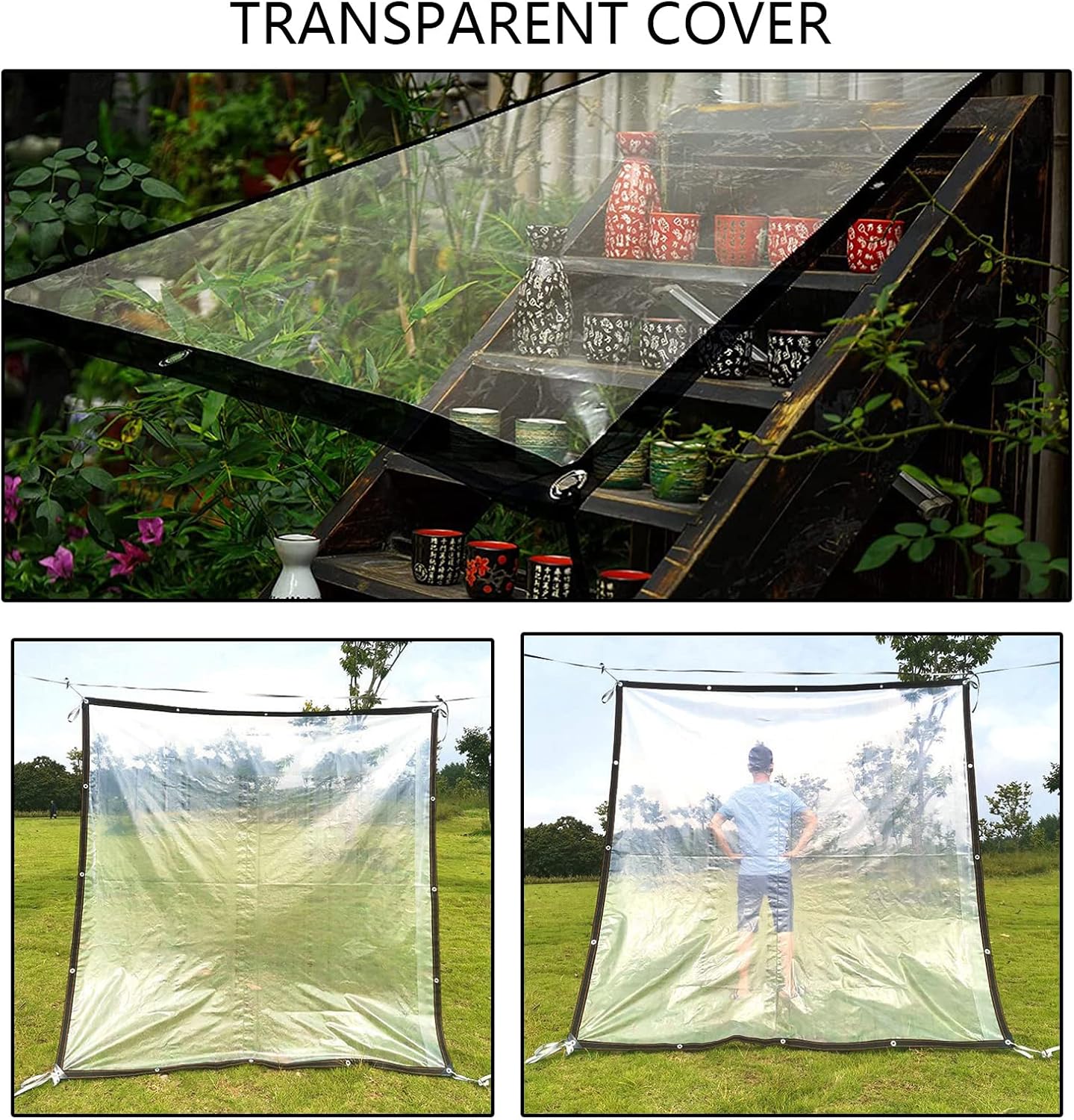 Clear Tarpaulin with Eyelets Tarpaulin Waterproof Heavy Duty Clear Tarp Sheet Cover for Camping Gardening Greenhouse