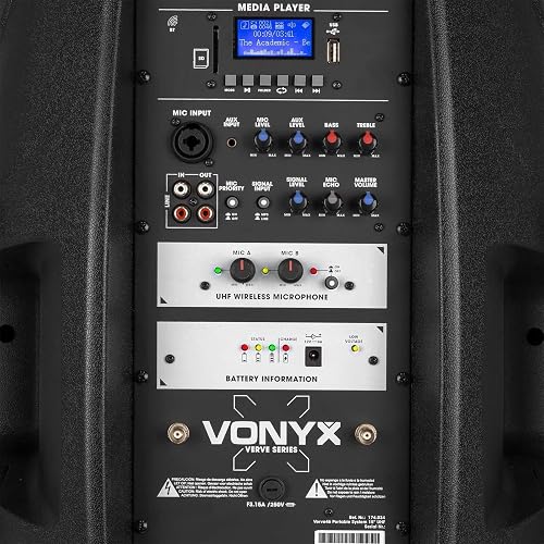 Vonyx VERVE-46 15-Inch Portable PA Speaker, 1000W Battery Powered Sound System, Wireless Mics Included, Perfect Portable PA System & Speaker With Microphone for Events, Parties, and Presentations - 4