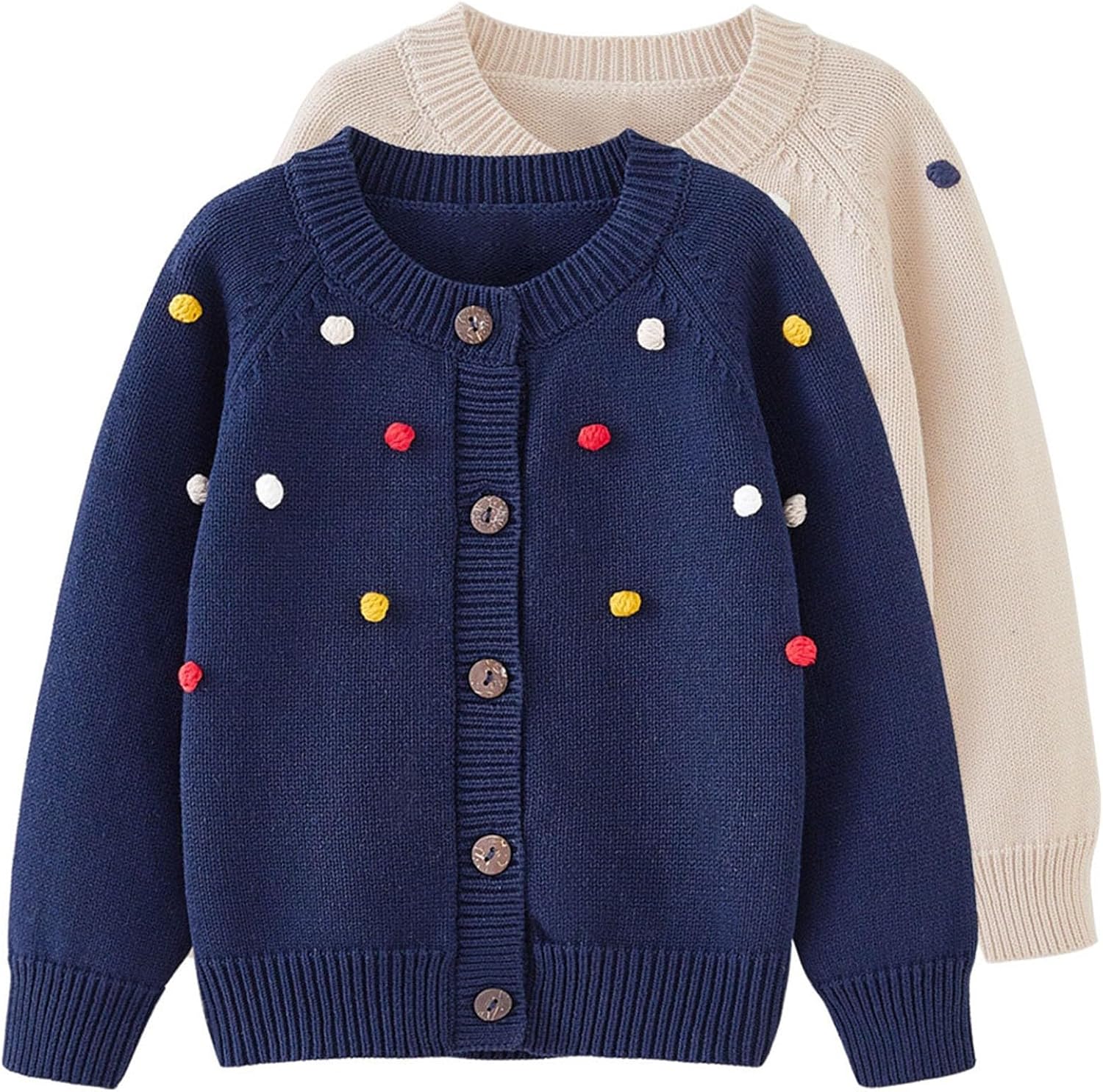 Girls' Cropped Long Sleeve Knitted Cardigan with Bowknot Button Closure Kids' Sweater Jacket Outwear