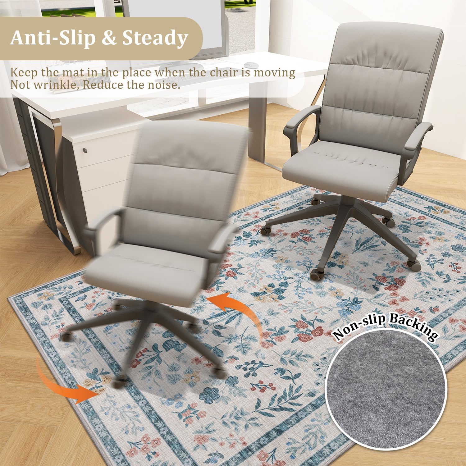 chakme Office Chair Mat for Hardwood Floor, 48"x36" Easy Glide Computer Desk Mat Protector for Rolling Chair Under Desk Rug Nonslip Backing, Machine Wash, (Floral)