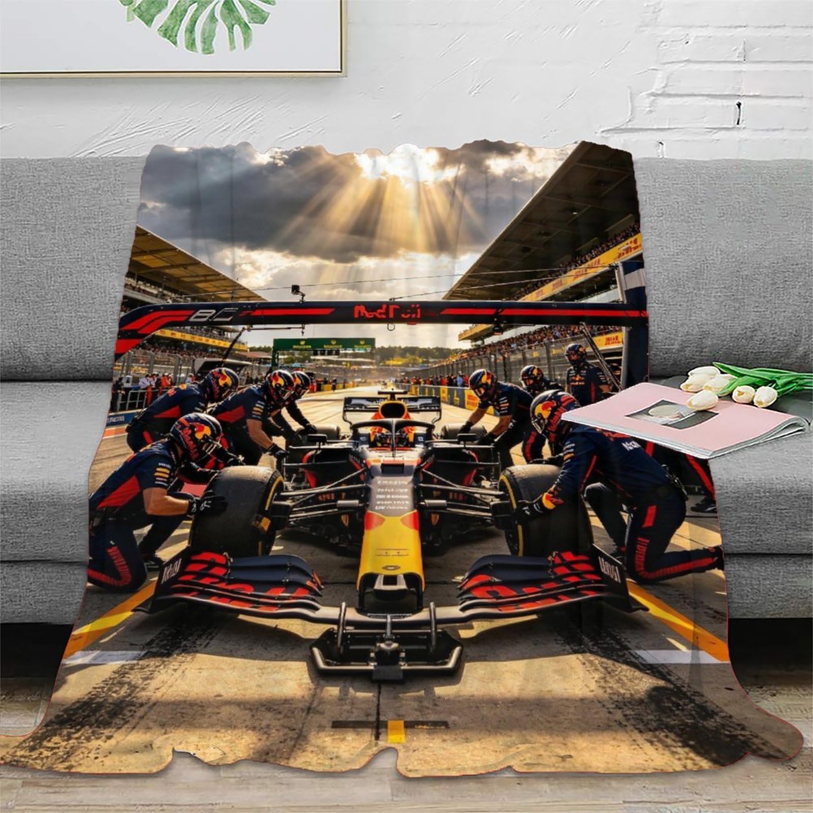 60x80 cali (150 x 200 cm) Pokrowiec Formulaa Racing 340 GSM, miękka, lekka i oddychająca kołdra na wszystkie pory roku Pit Stop Koc polarowy podróżny