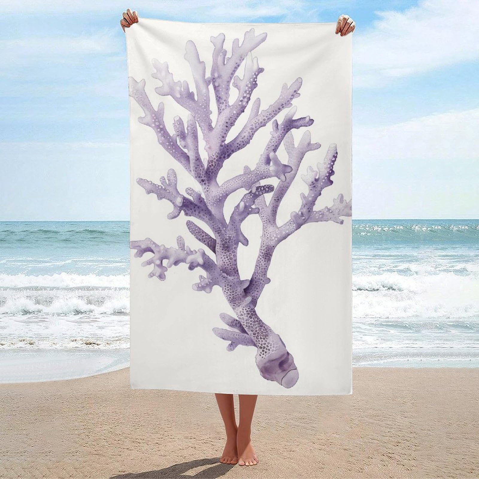 asbwuo Elegant Single Lilac Sea Coral Beach Towel