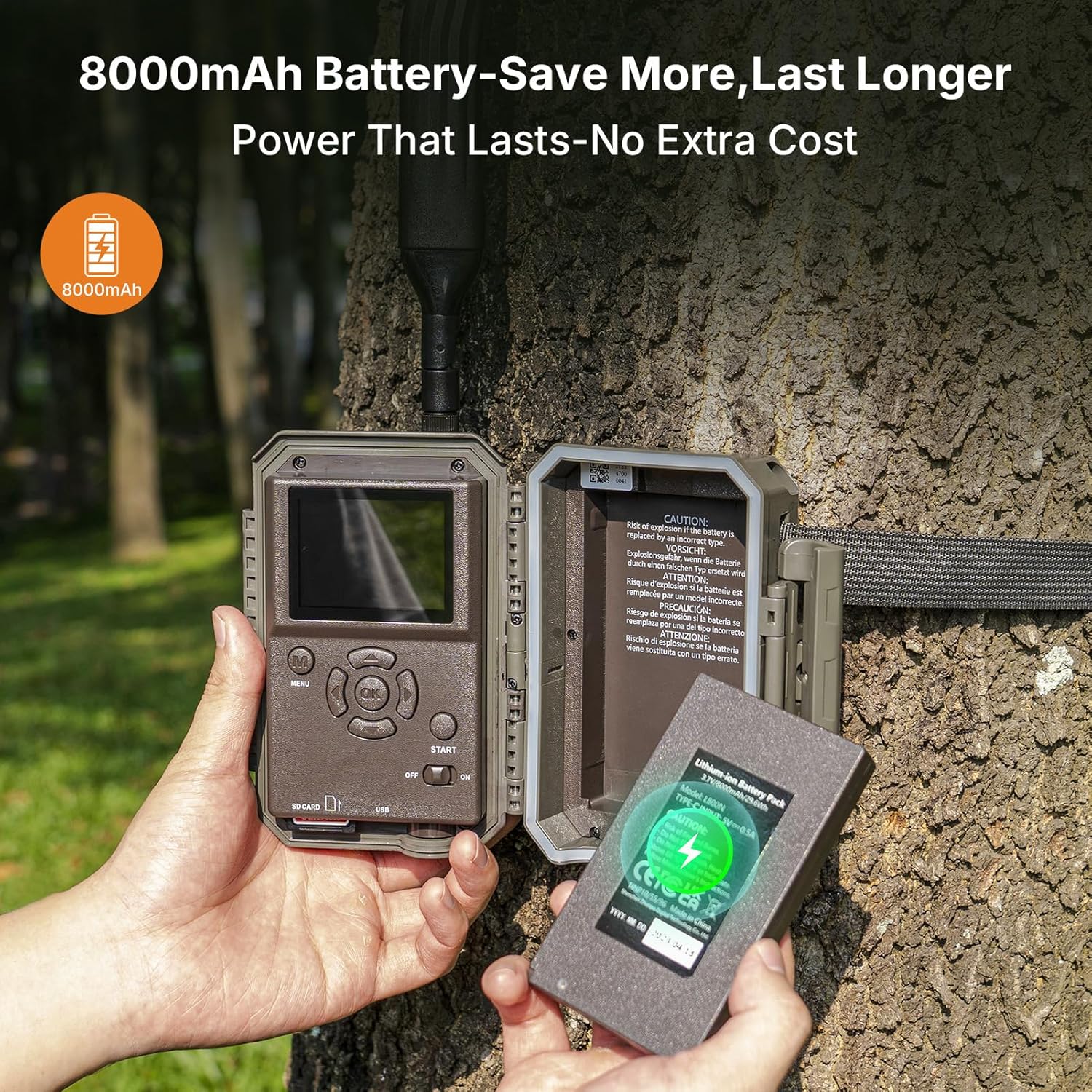 Inserting the 8000mAh battery into the GardePro X60 Pro Max camera