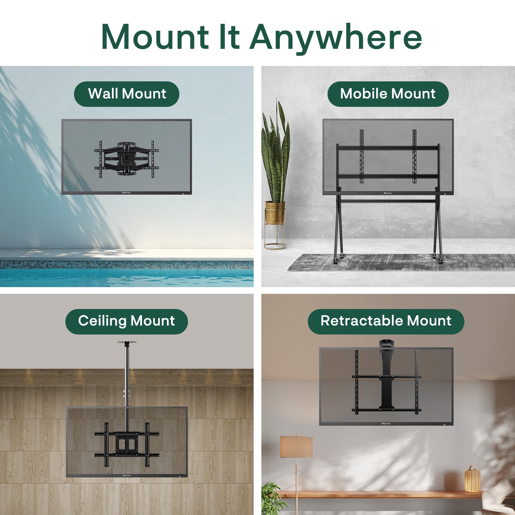 SYLVOX New 75” Outdoor Smart QLED TV, Superior Waterproof Performance, Upgraded Matte Finish for Enhanced Anti-Glare Effect, Full Metal, with Dolby Atoms, 2000nits, Full Sun Pool Pro QLED 2.0+ Series