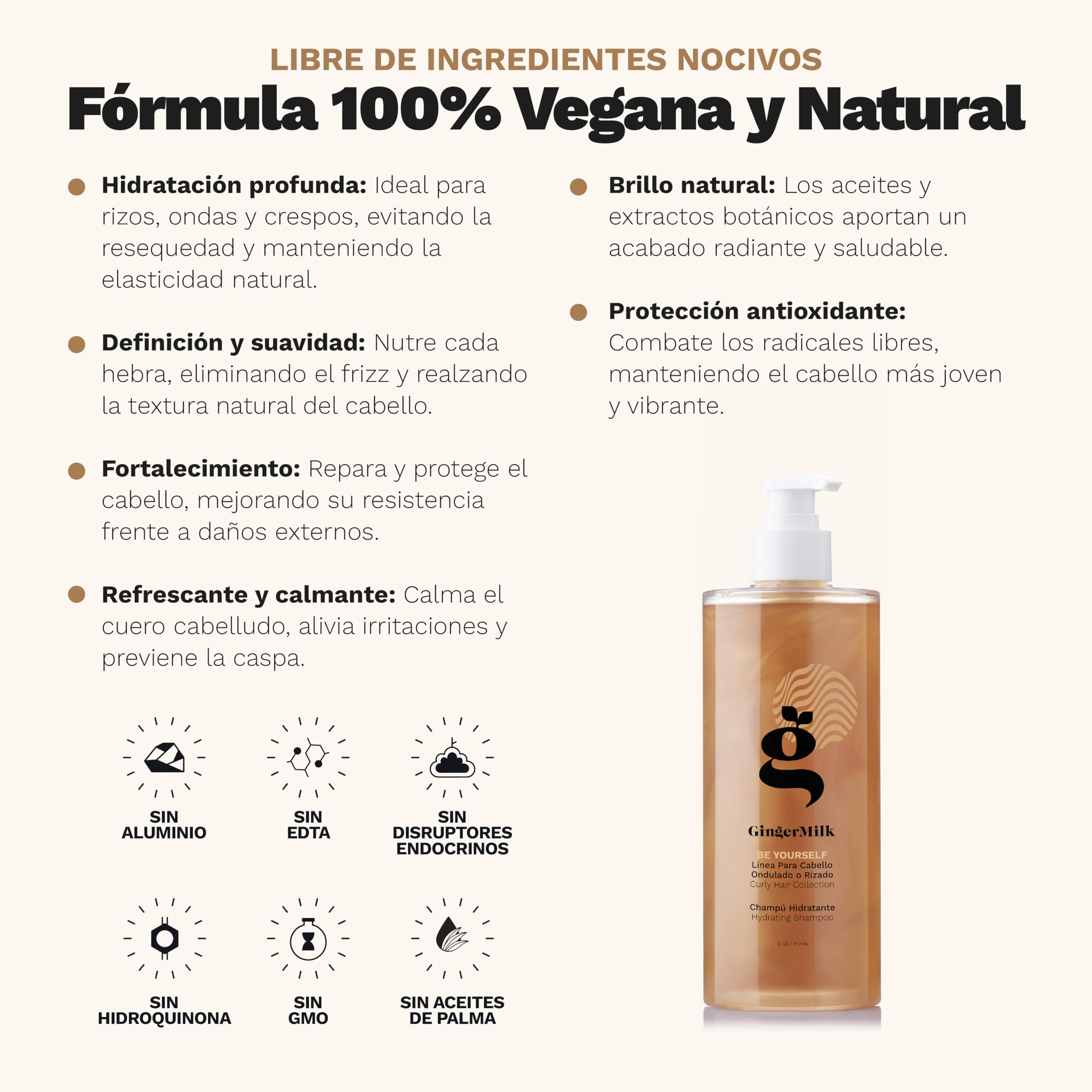 Ginger Milk Rutina Capilar para Rizos Be Yourself, Kit Curly con Shampoo, Mascarilla, Leave-In, Gel Definidor y Aceite para Pelo Rizado y Ondulado