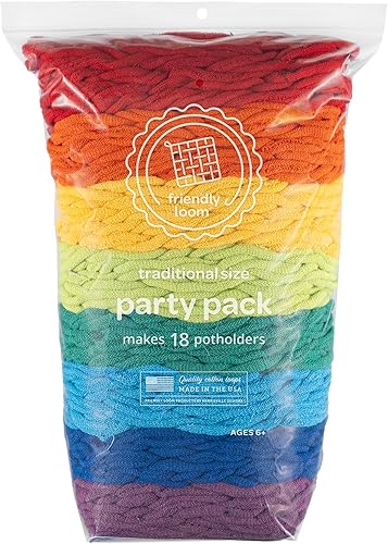 Friendly Loom Bucles de Tejido de Algodón en Colores Arcoíris – 7” Tamaño Tradicional | Teje 18 Agarraderas Funcionales | Fabricado en los Estados