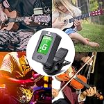 Guitar Tuner and Guitar Capo Set, Clip-On Tuner Digital Electronic Tuner Acoustic with LCD Display for Guitar, Bass, Violin, Ukulele, Banjo (Tuner+Cpao) (Tuner + Capo)