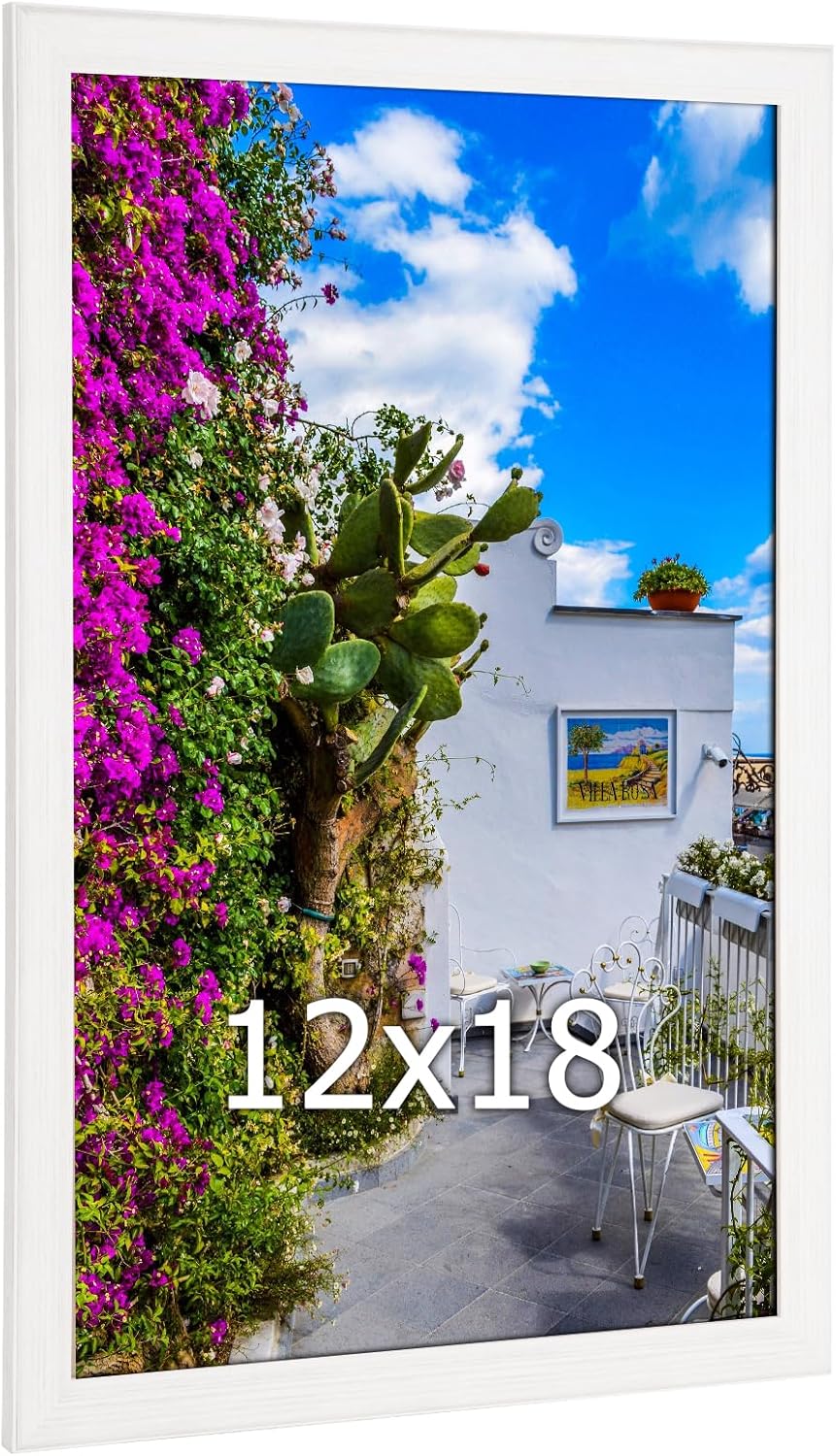 12x18 Wood Frame White, Modern Natural Woodgrain 18x12in Picture Frame, Rustic Wooden 12 x 18 inch Gallery Wall Photo Poster Frame with HD Plexiglass, Horizontal Vertical Wall Mounting Display 1pcs White 12x18