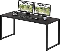 SHW Mission 48-Inch Computer Desk for Home Office - Sturdy Steel Frame, Scratch-Resistant Black Top