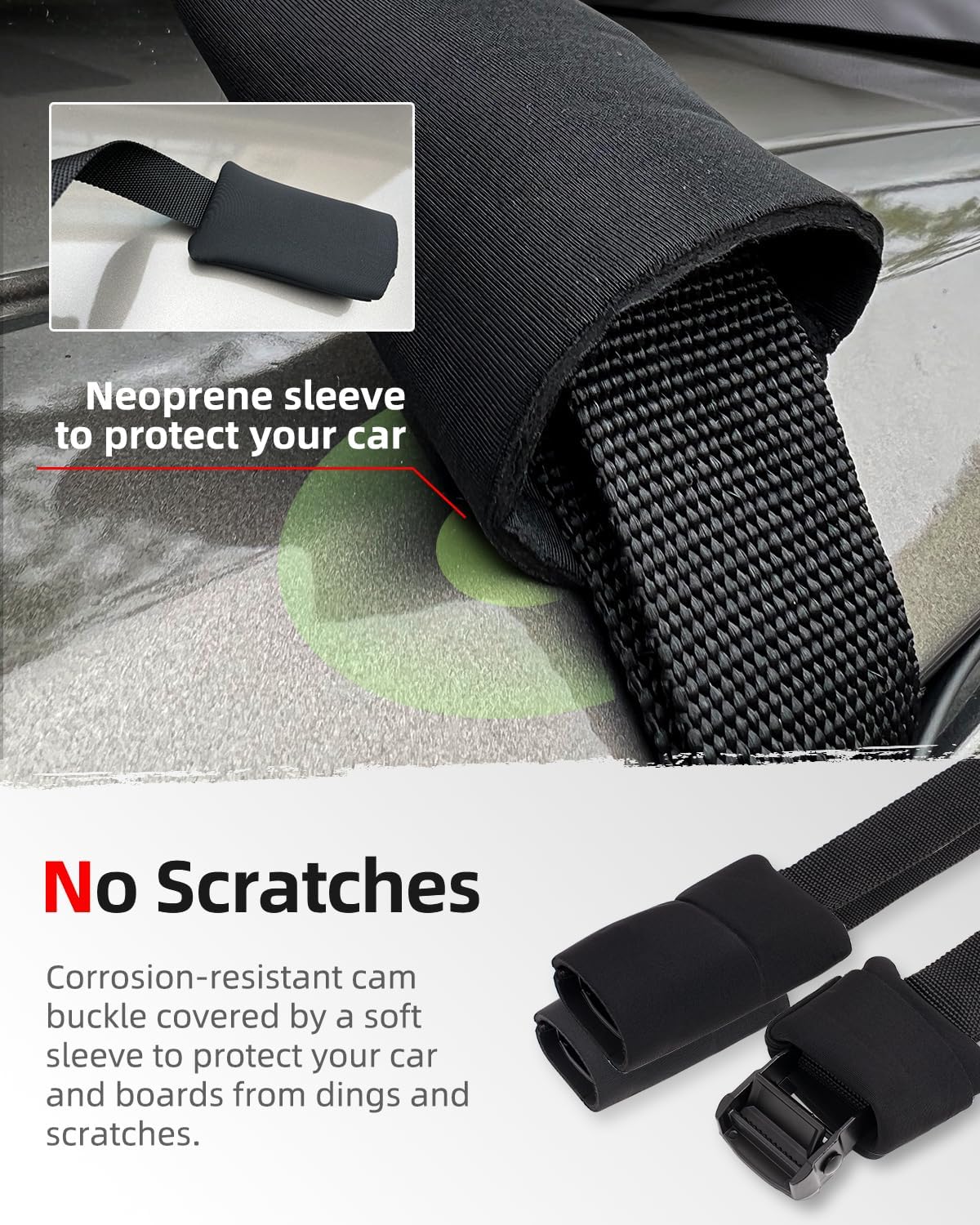 Abahub Soft Roof Rack Pads with 2 Tie Down Straps, 2 Tie Down Ropes, 2 Hood Loops and Storage Bag, for Surfboard, Kayak, Canoe, Heavy Duty Universal Car Roof Racks System - Image 5