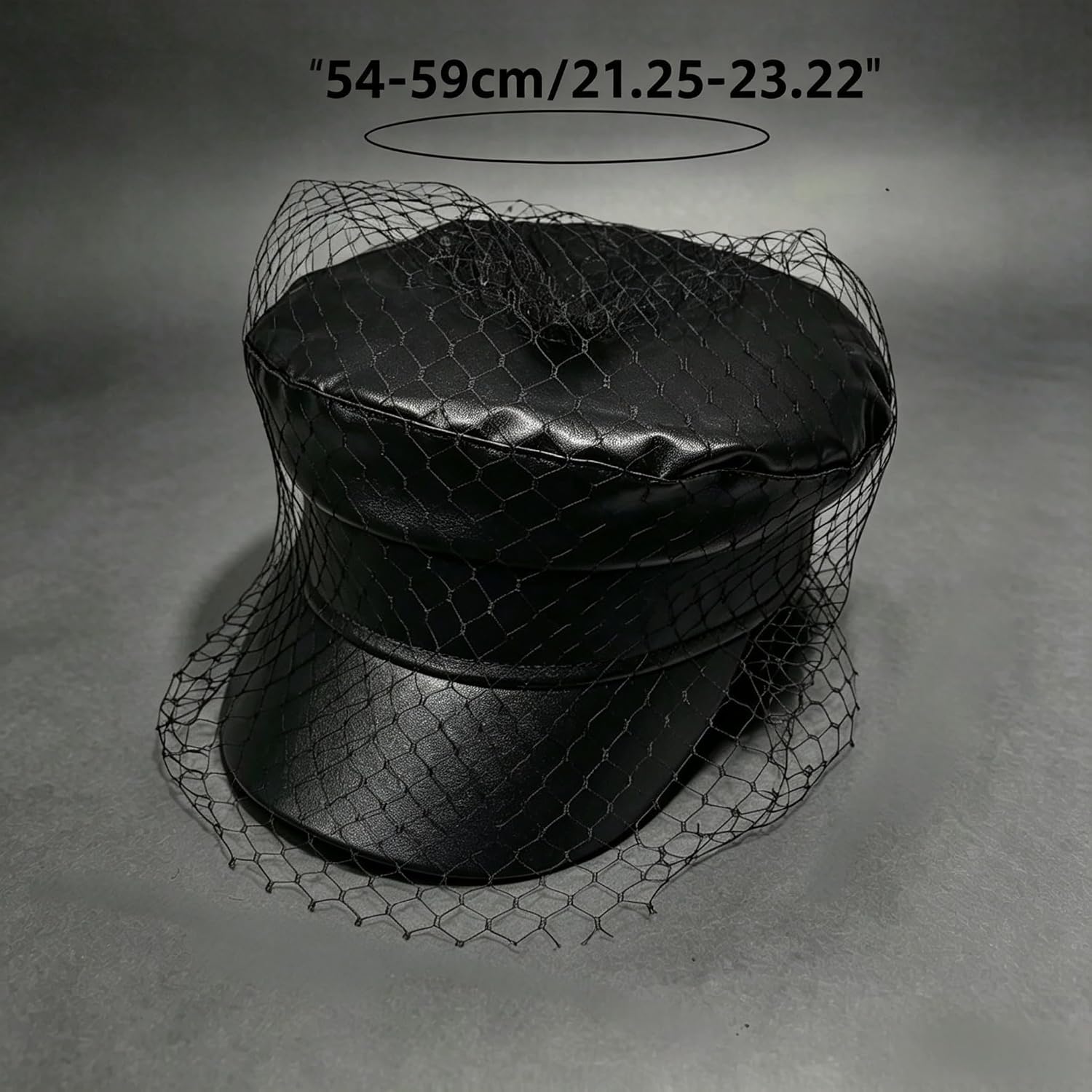PU Leather Beret Hat for Women with Mesh Veil Chic Artist French Beret Hat Black