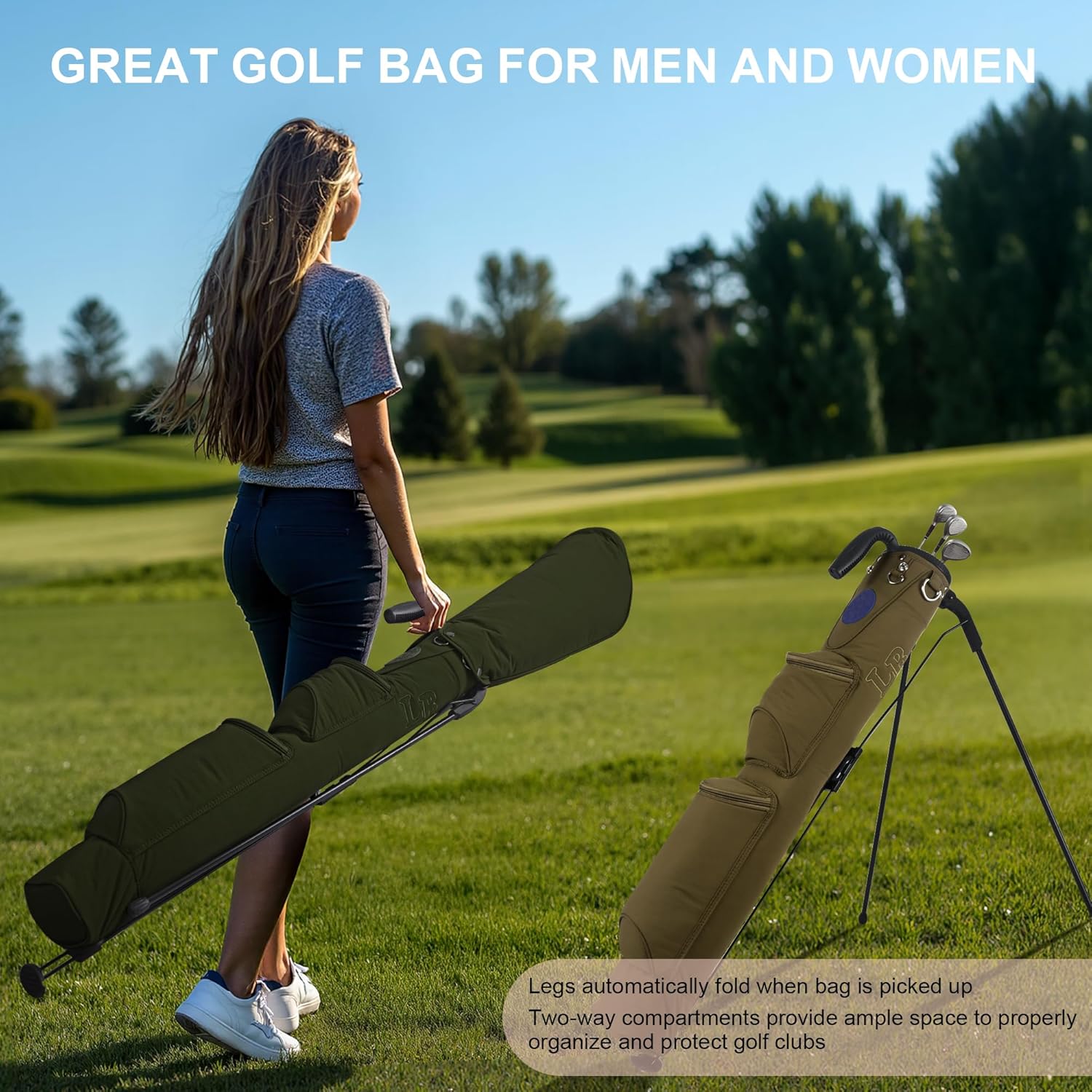 Lightweight Golf Stand Bag, Easy to Carry Small Golf Bag with 2-Way Full-Length Dividers and Pockets, for The Driving Range, Par 3 and Executive Courses