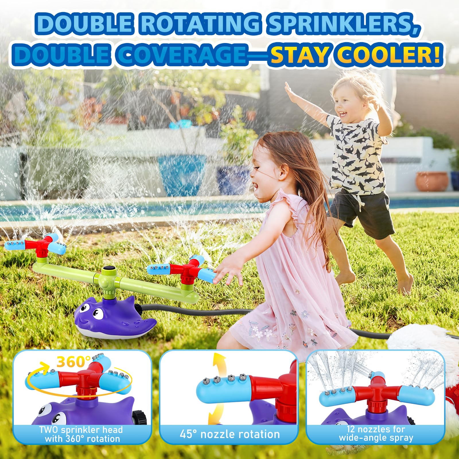 Juego De Agua 4 En 1 Para Exteriores: Lanzador De Béisbol, 3 Cohetes De Espuma Que Vuelan 15m Y Aspersor 360° Para Niños Y Mascotas