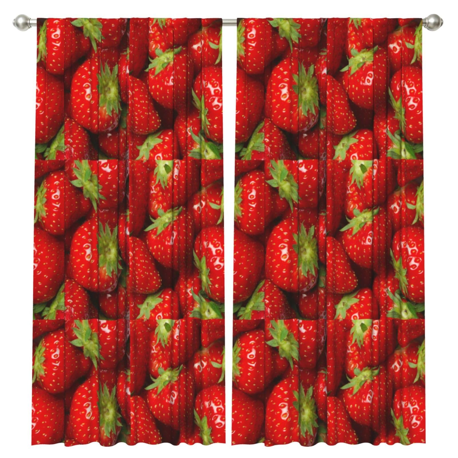InOmak Strawberry Drawing, 2 Panels Window Curtains 52 x 84 Inch Blackout Curtains for Living Room Bedroom