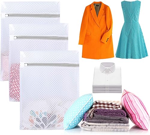 Miniatura 5 de Bolsa de malla para lavandería, paquete de 3 bolsas de lavado duraderas y reutilizables, bolsa de organización de viaje para ropa, calcetines, ropa