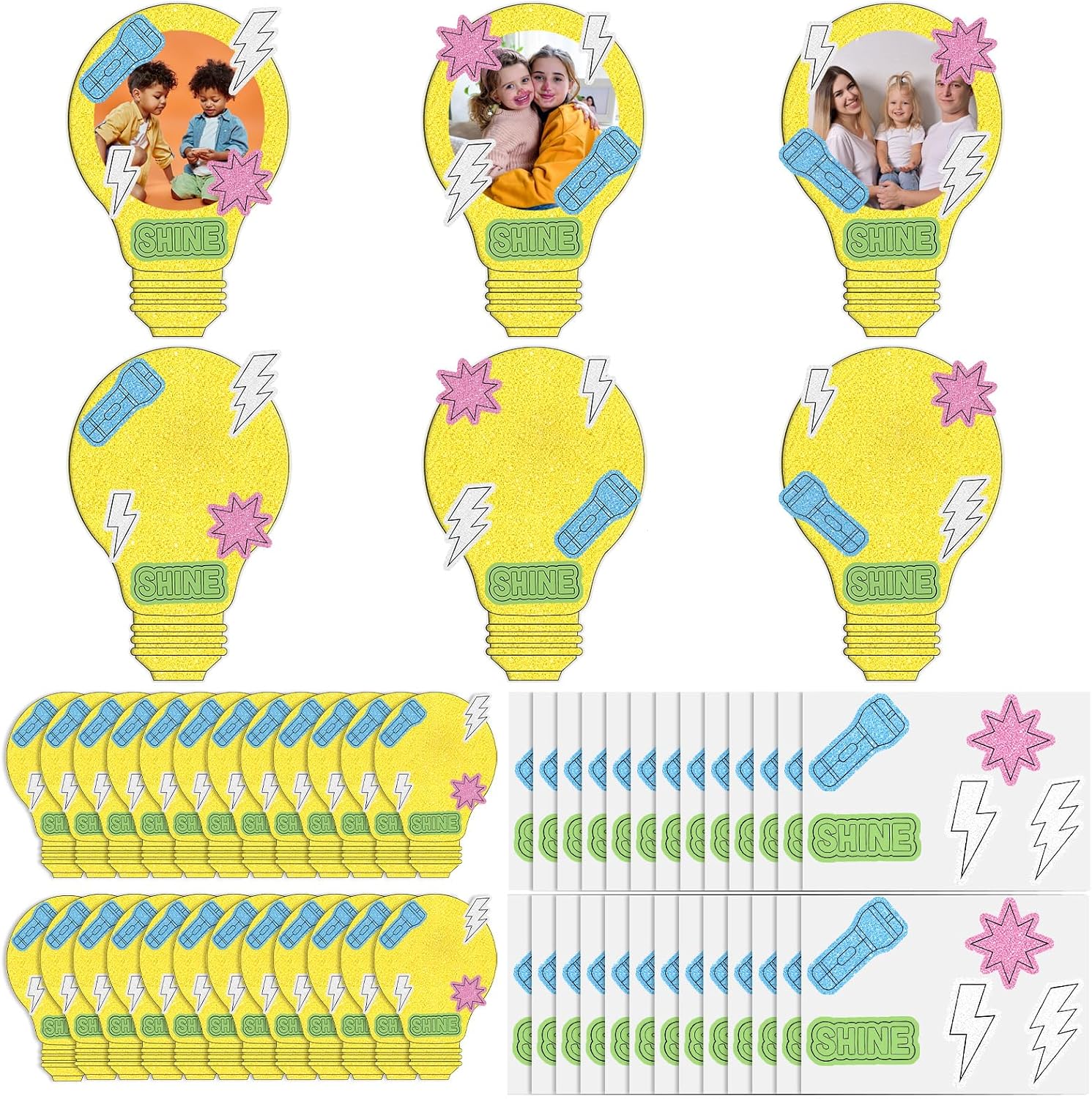 Gerrii 24 Pack 2026 VBS Wooden Light Bulb Photo Frame Craft Kit for Kids, Illumination DIY Picture Frames with Stickers, VBS Craft Supplies, Classroom Art Projects, Summer Camp Party Souvenirs