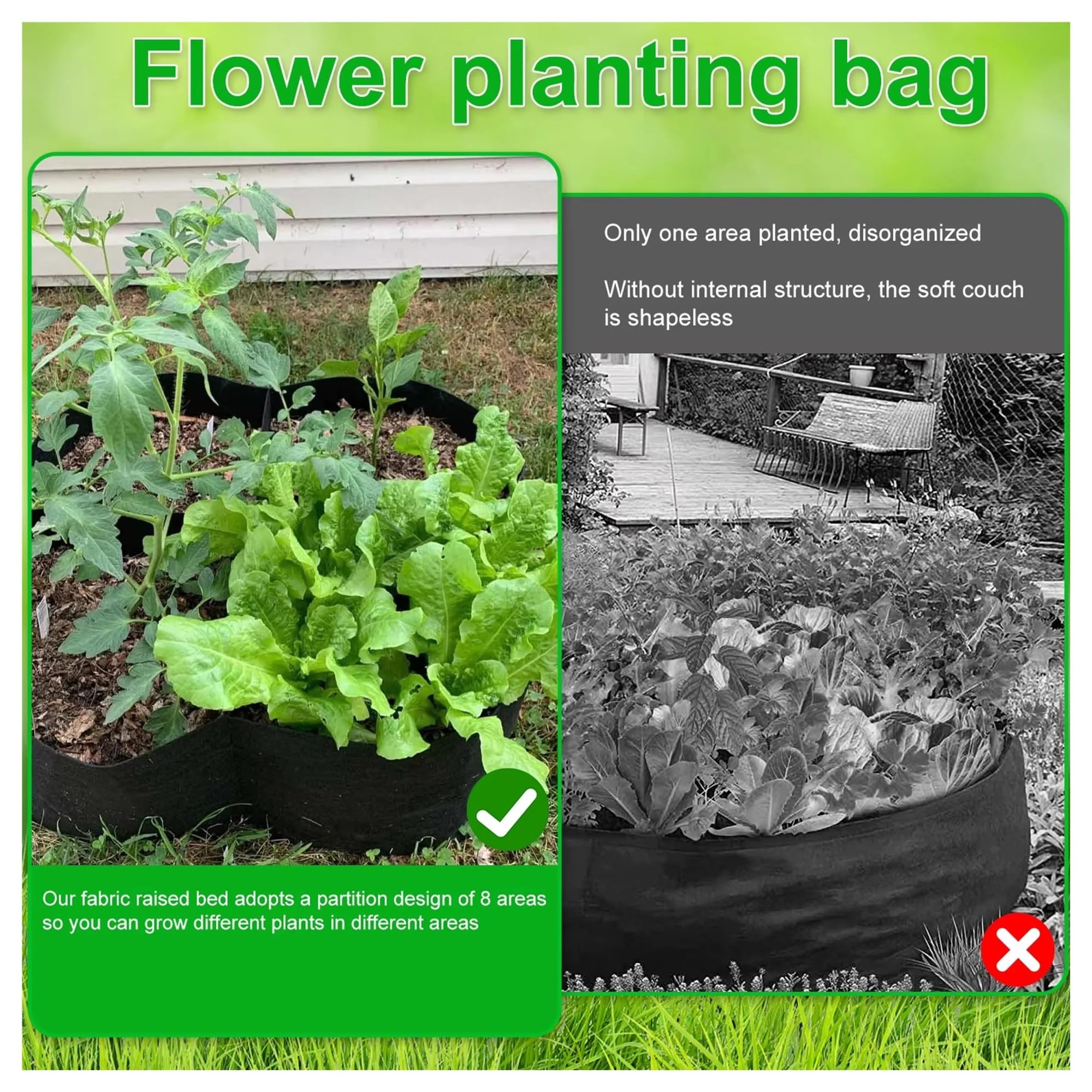 Bolsa for plantar en jardín, 4 Uds., con diseño de rejilla múltiple, bolsa cultivo fieltro for verduras, tomates y patatas, maceta rectangular for vivero para Flores, Verduras, Frutas(60x60x30cm)