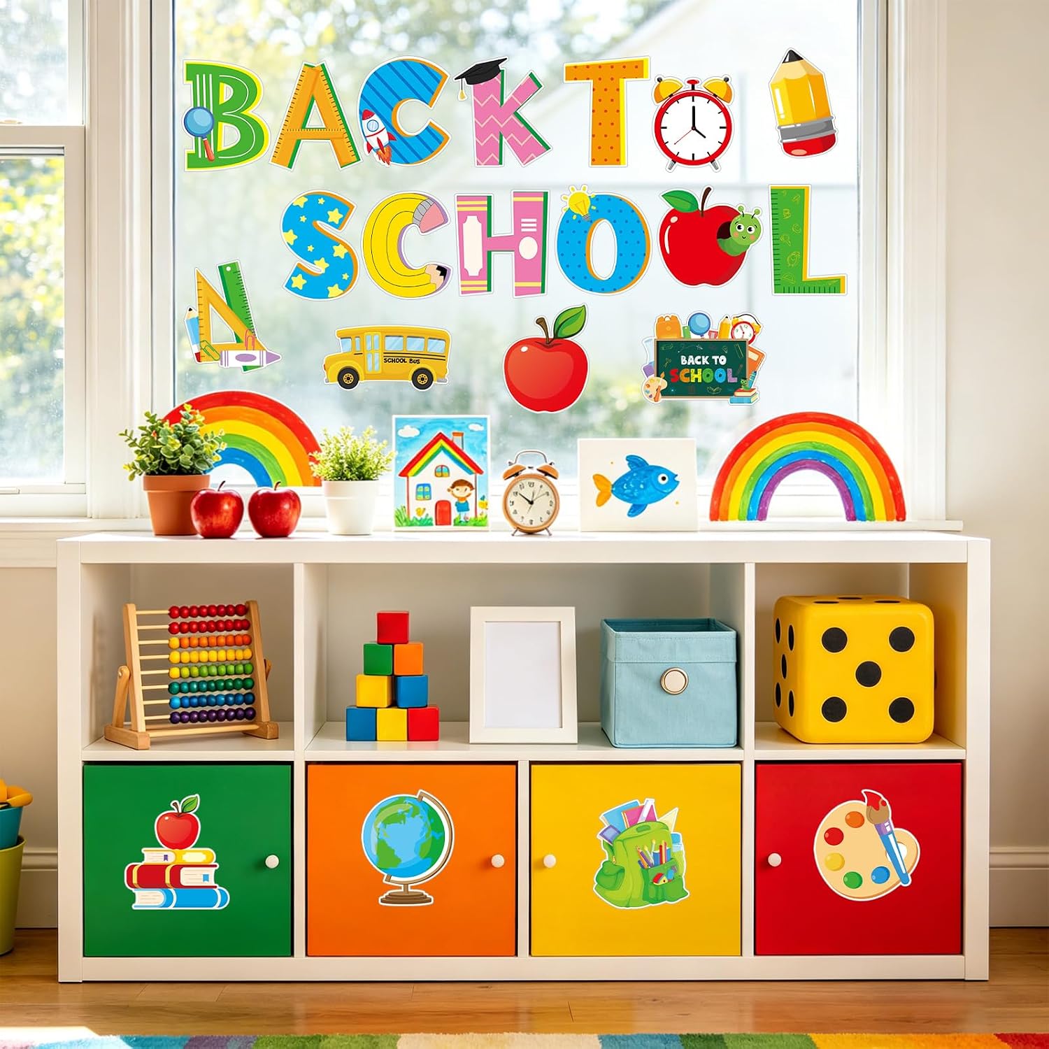 51Pcs Back to School Cutouts First Day of School Bulletin Board Decoration Pencil Paper Cut-Outs School Bus Theme Wall Decal for Teacher Students Classroom Game Party Supplies