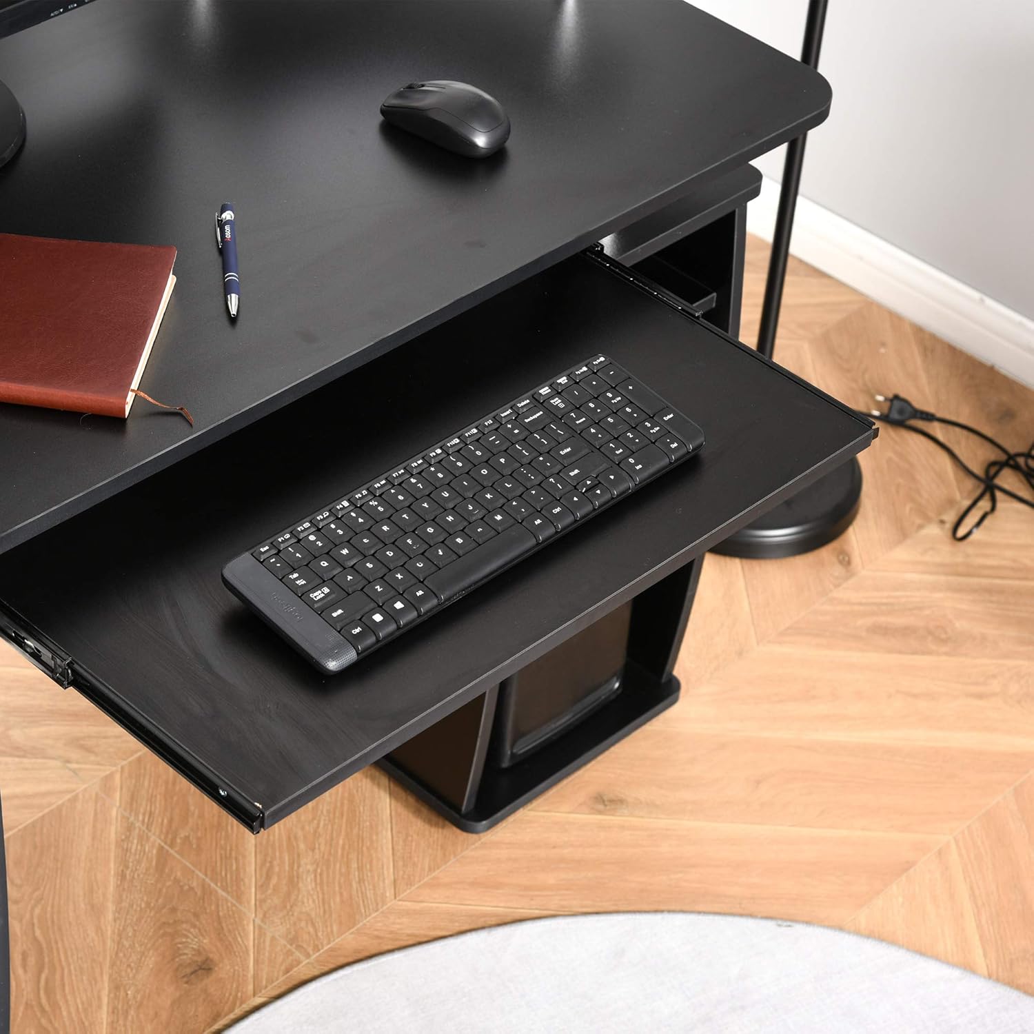 Close-up of HOMCOM Computer Desk keyboard tray
