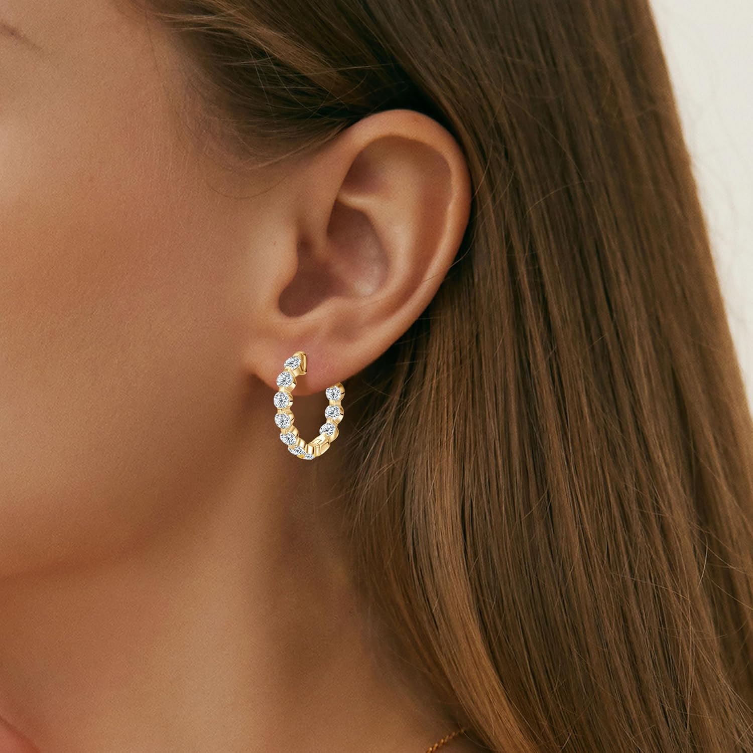 Moissanite Hoop Earrings for Women, 2.2cttw D Color 3mm Round Cut Moissanite 925 Sterling Silver Round Earrings for Mom Wife Wedding Birthday Jewerly Gifts - Image 2